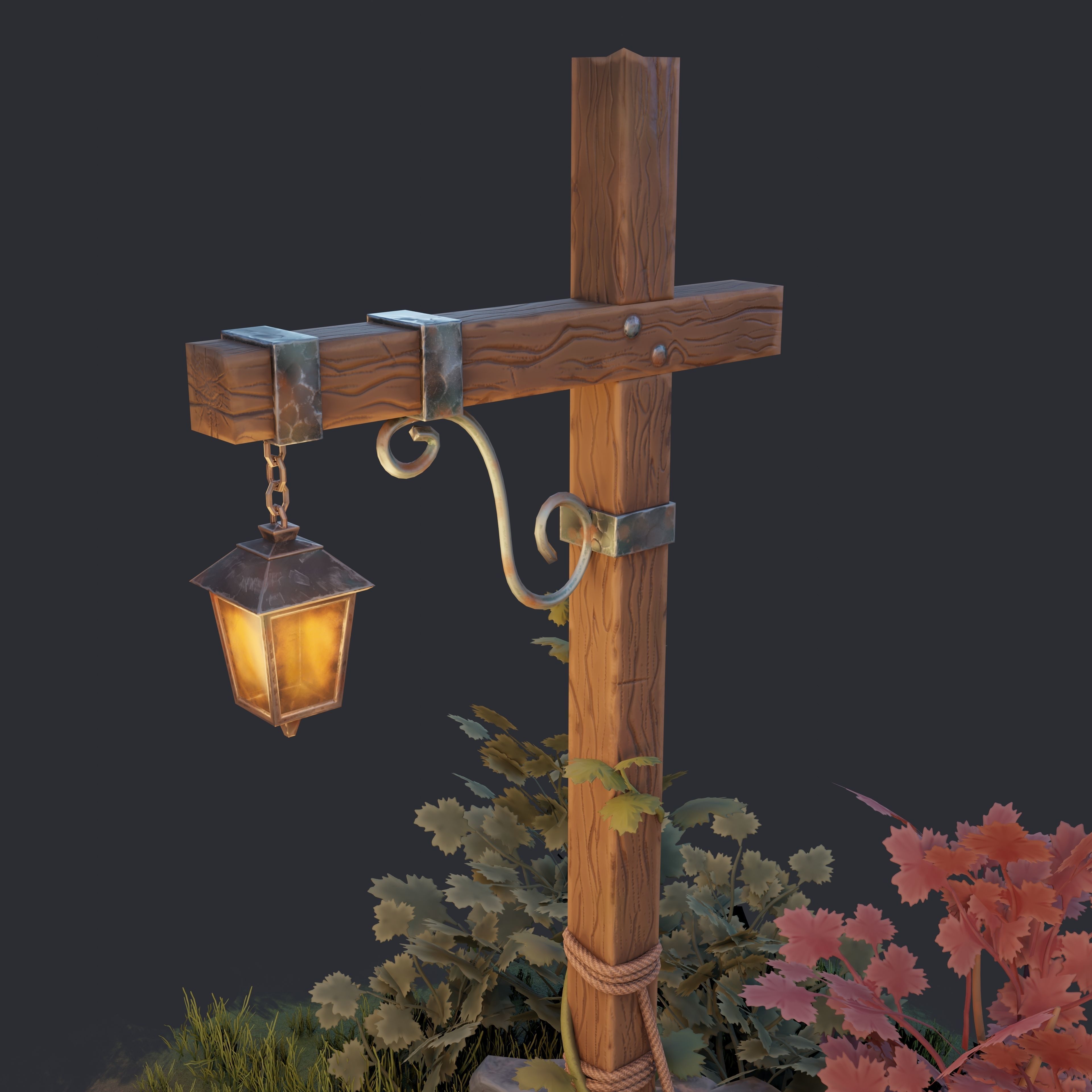 Stylized Street Lamp Low-poly 3D model_8