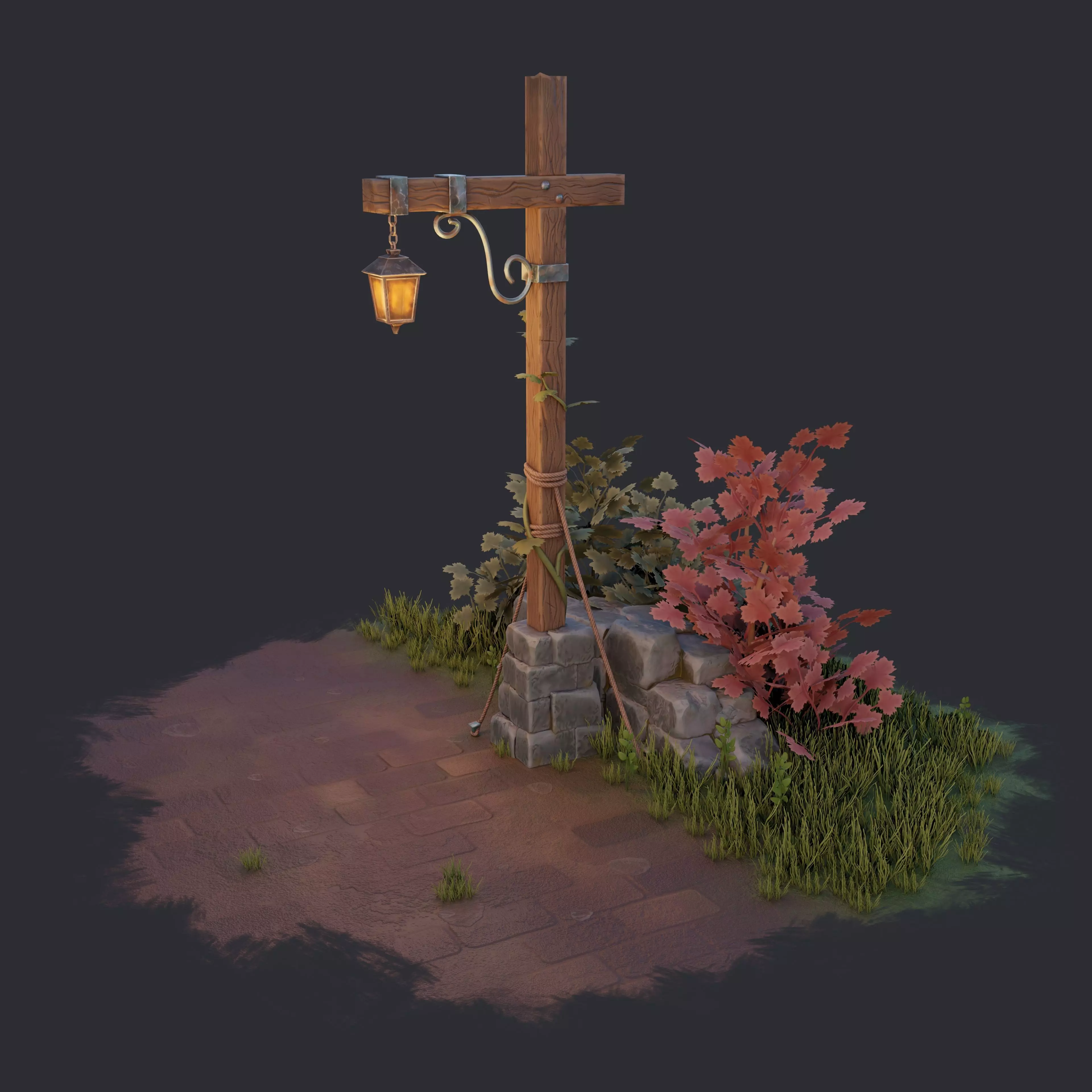 Stylized Street Lamp Low-poly 3D model_0