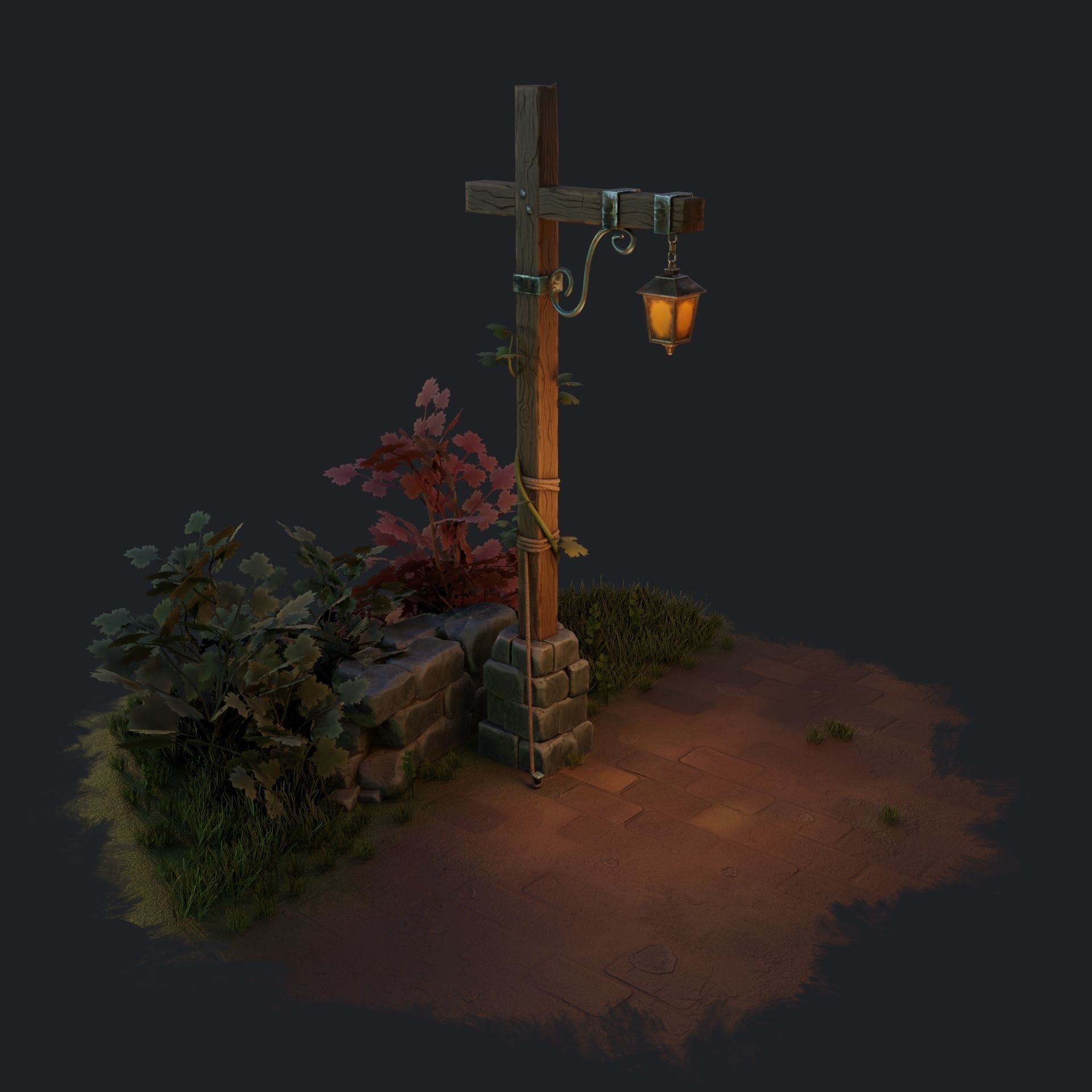 Stylized Street Lamp Low-poly 3D model_4