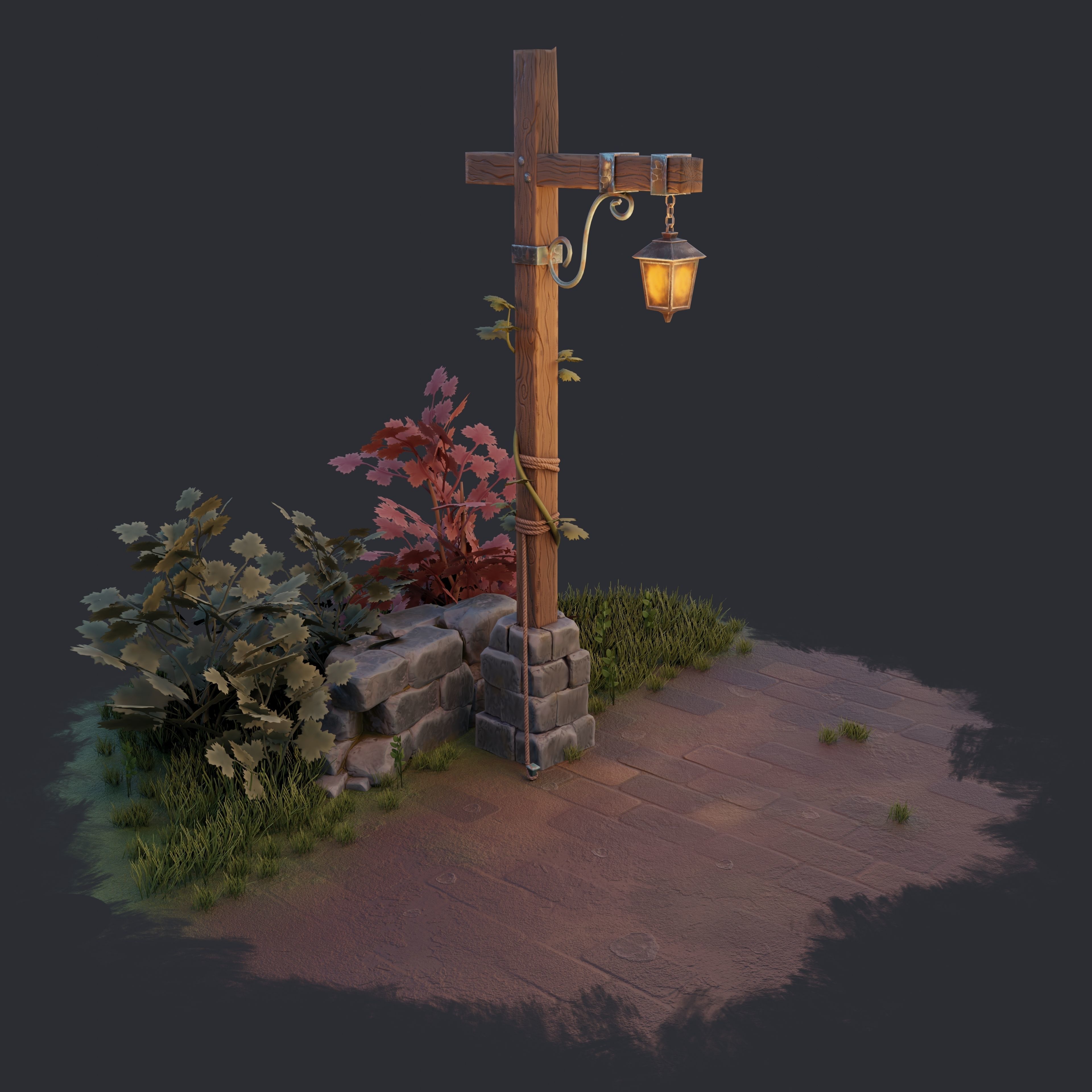 Stylized Street Lamp Low-poly 3D model_5