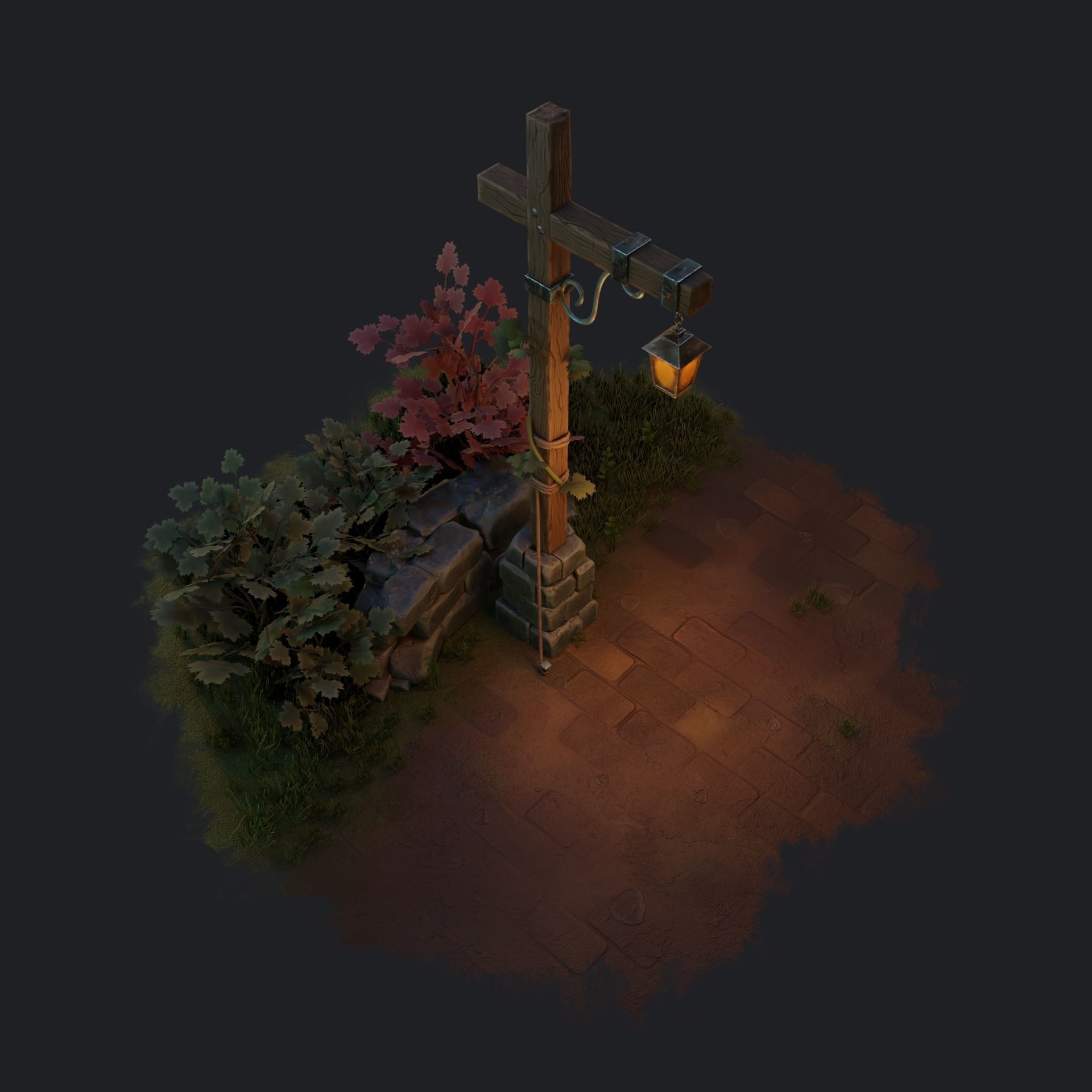 Stylized Street Lamp Low-poly 3D model_2