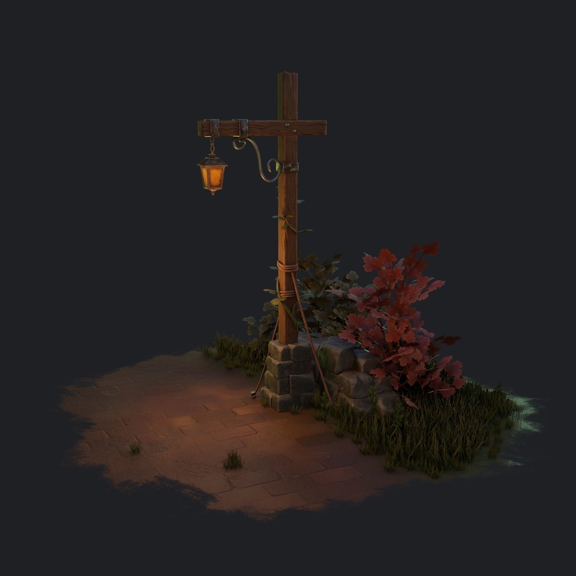 Stylized Street Lamp Low-poly 3D model_1