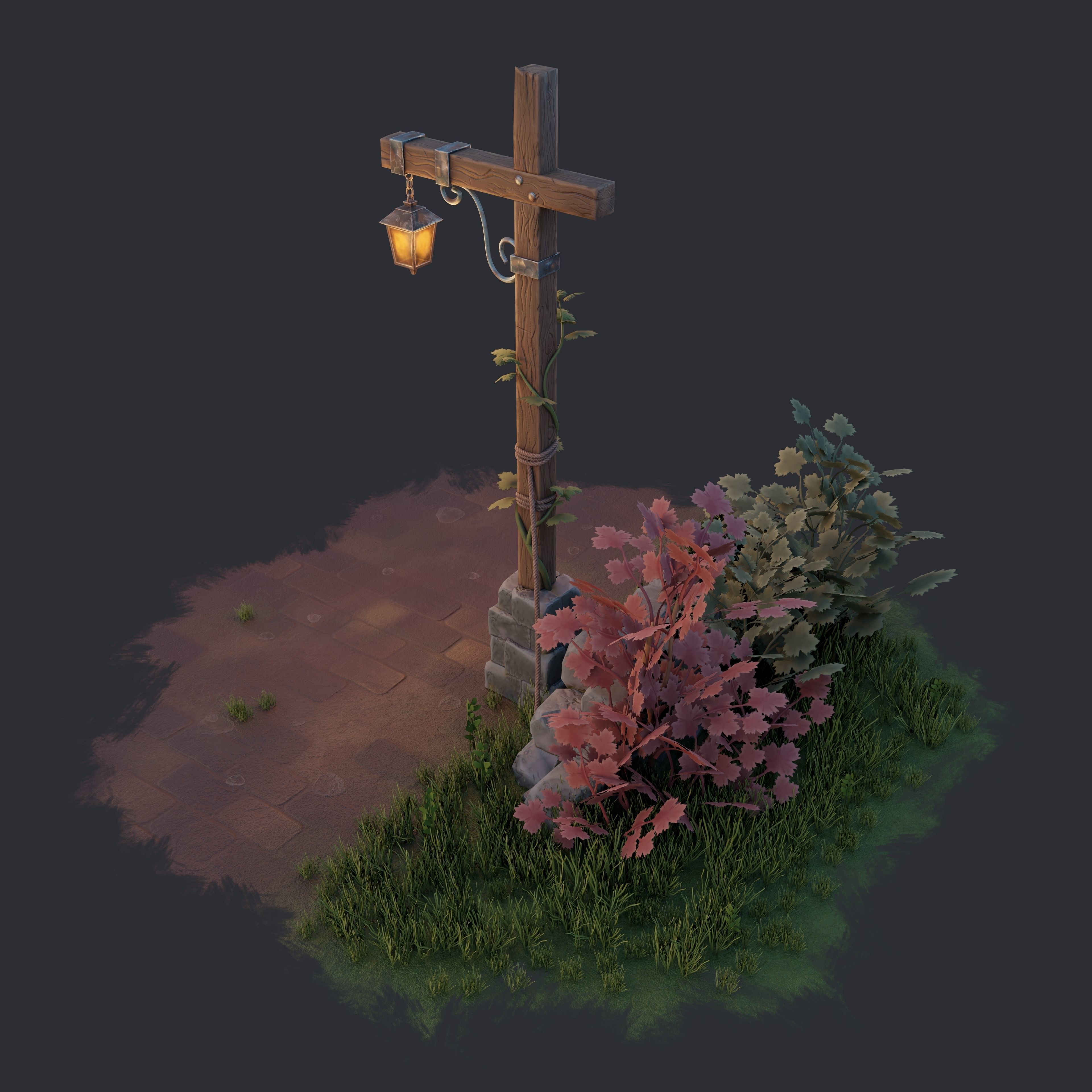 Stylized Street Lamp Low-poly 3D model_6