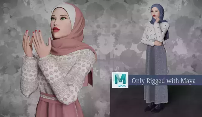 Sara - Muslim Girl with Hijab with Rig Low-poly 3D model