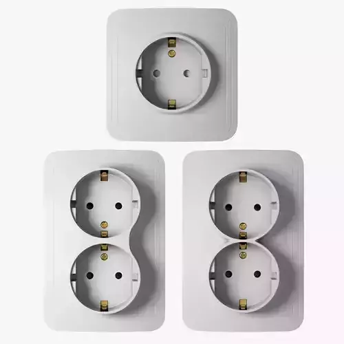 SET of  3 outlet and BONUS PLUG with rigged cabel 3D model
