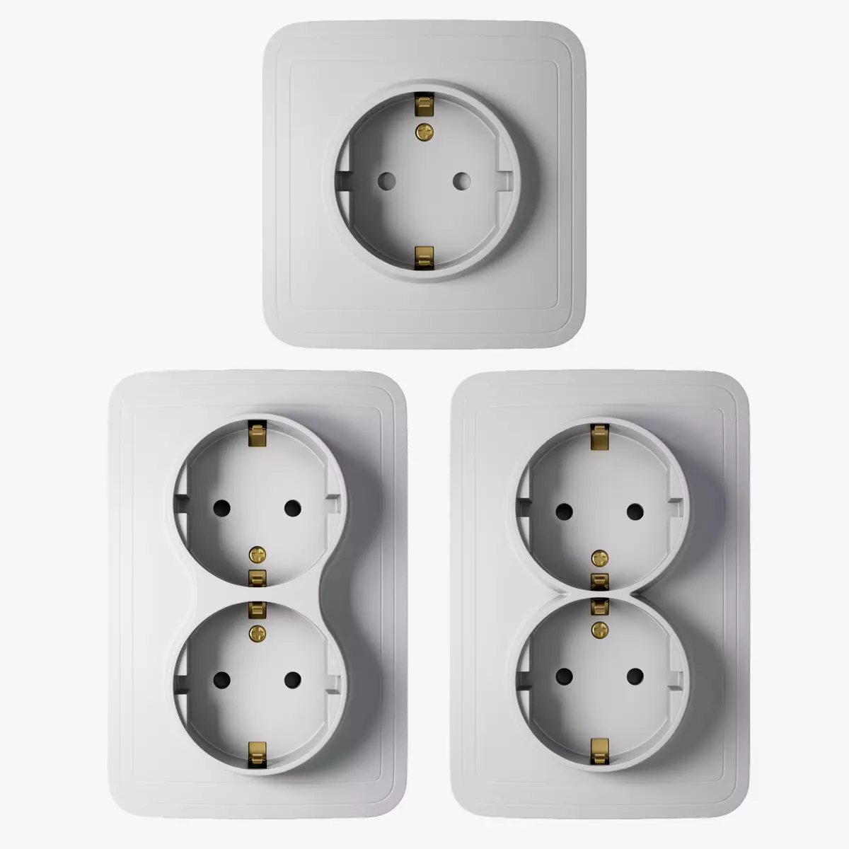 SET of  3 outlet and BONUS PLUG with rigged cabel 3D model_0