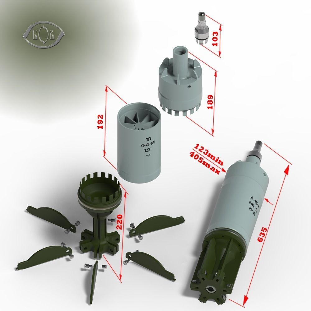Artillery cumulative antitank projectile of 122mm Stand model 3D model_1