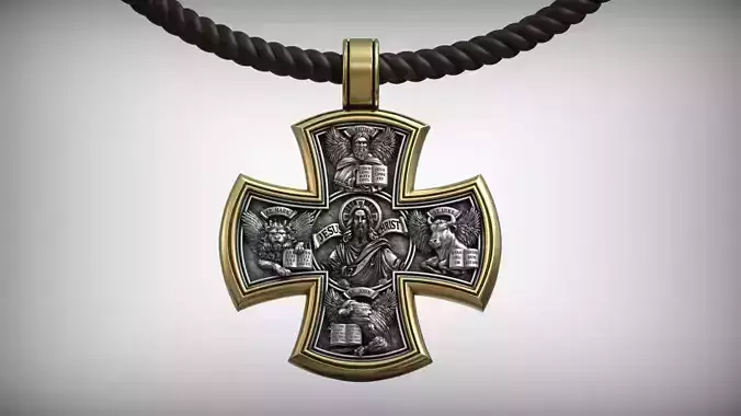 Jesus Christ and the four Evangelists Christian Gothic Cross 3D print model