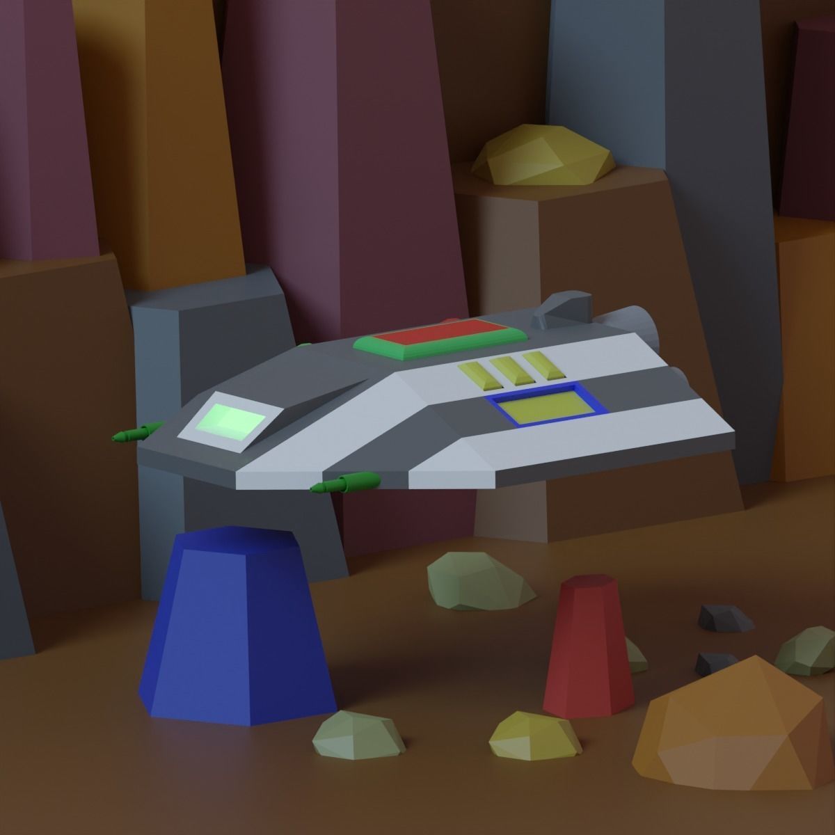 Low Poly Animated Spaceship Low-poly 3D model_2