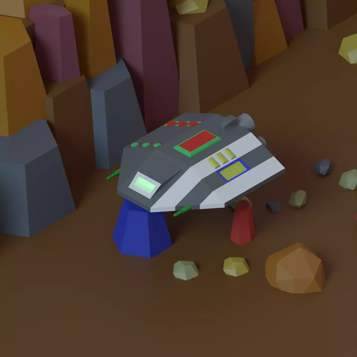 Low Poly Animated Spaceship Low-poly 3D model_0