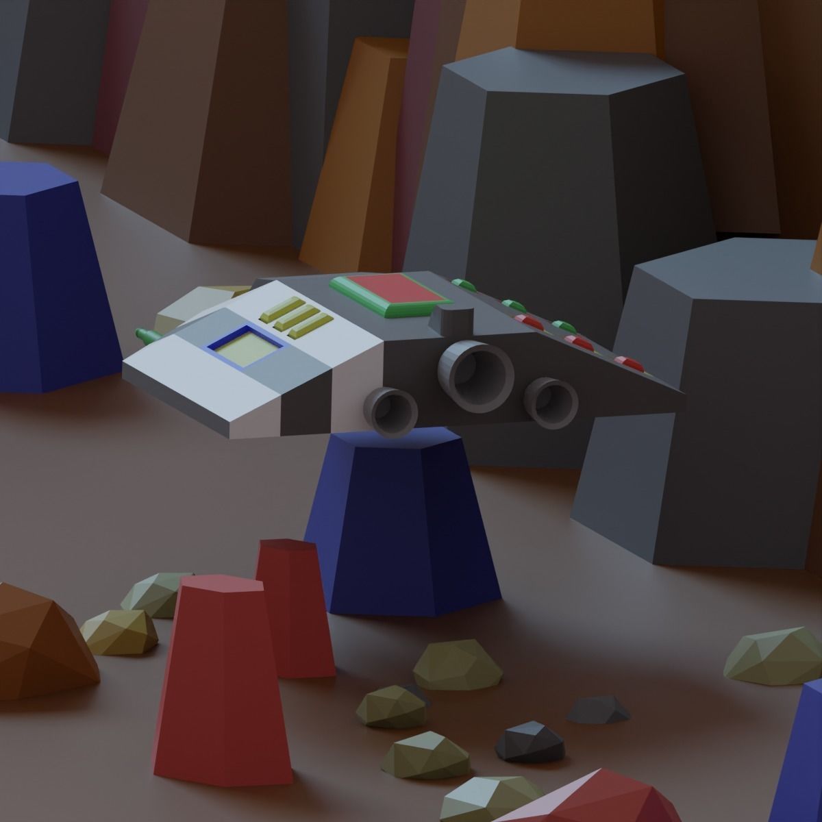 Low Poly Animated Spaceship Low-poly 3D model_3