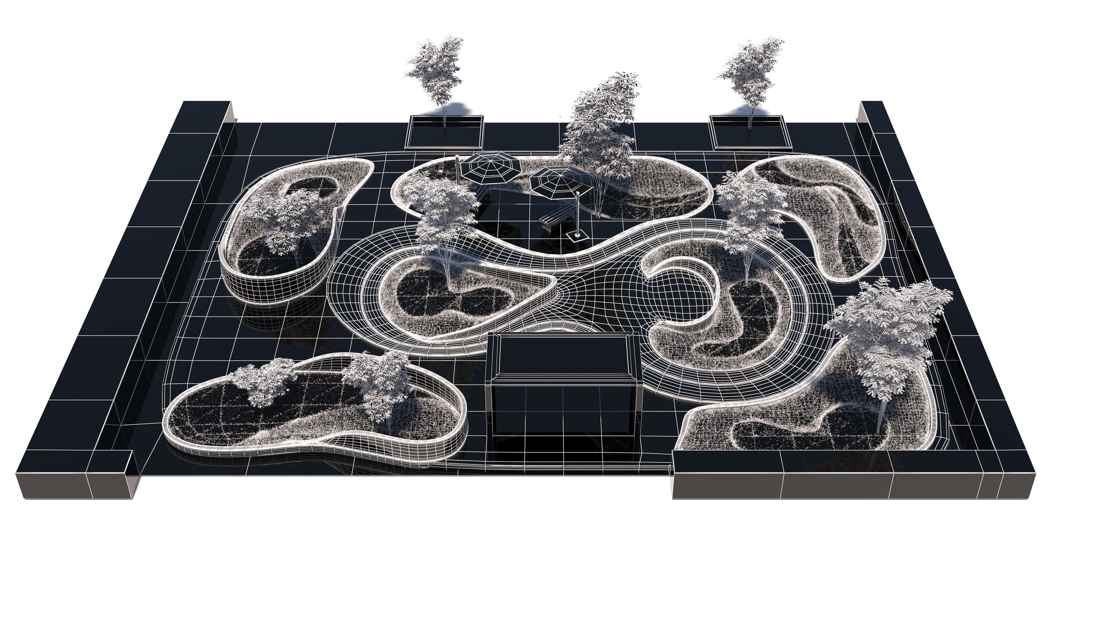 Island Beds Garden Park 3D Low-poly 3D model_2