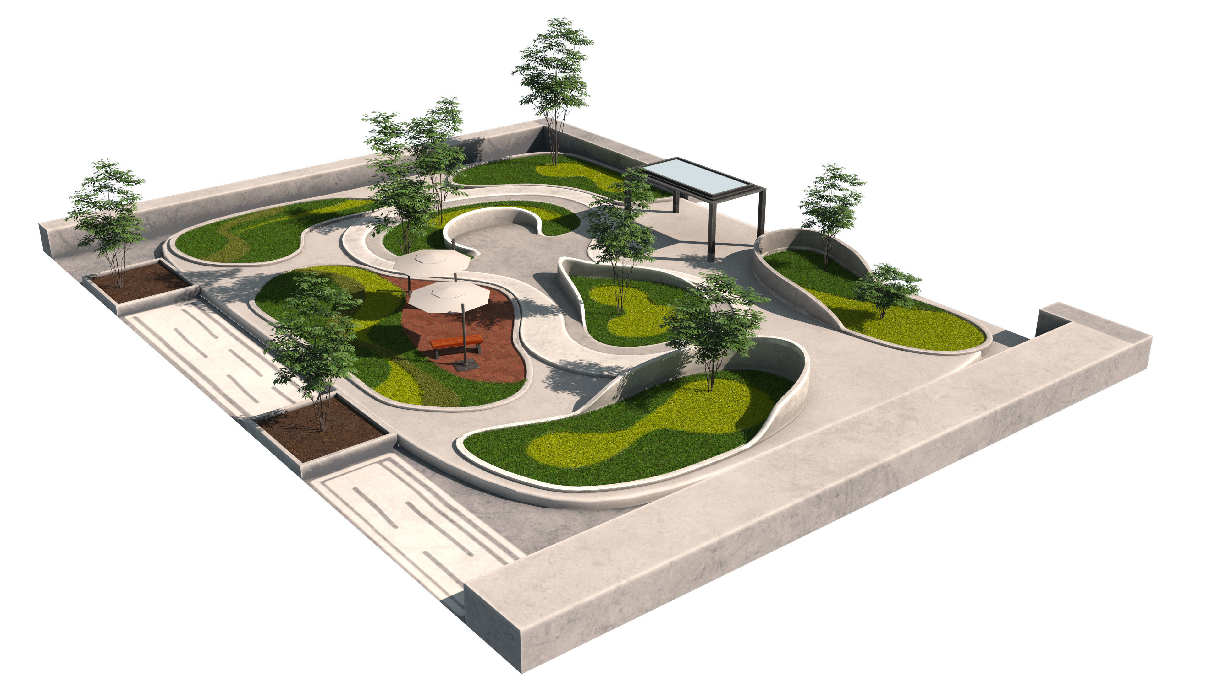 Island Beds Garden Park 3D Low-poly 3D model_1