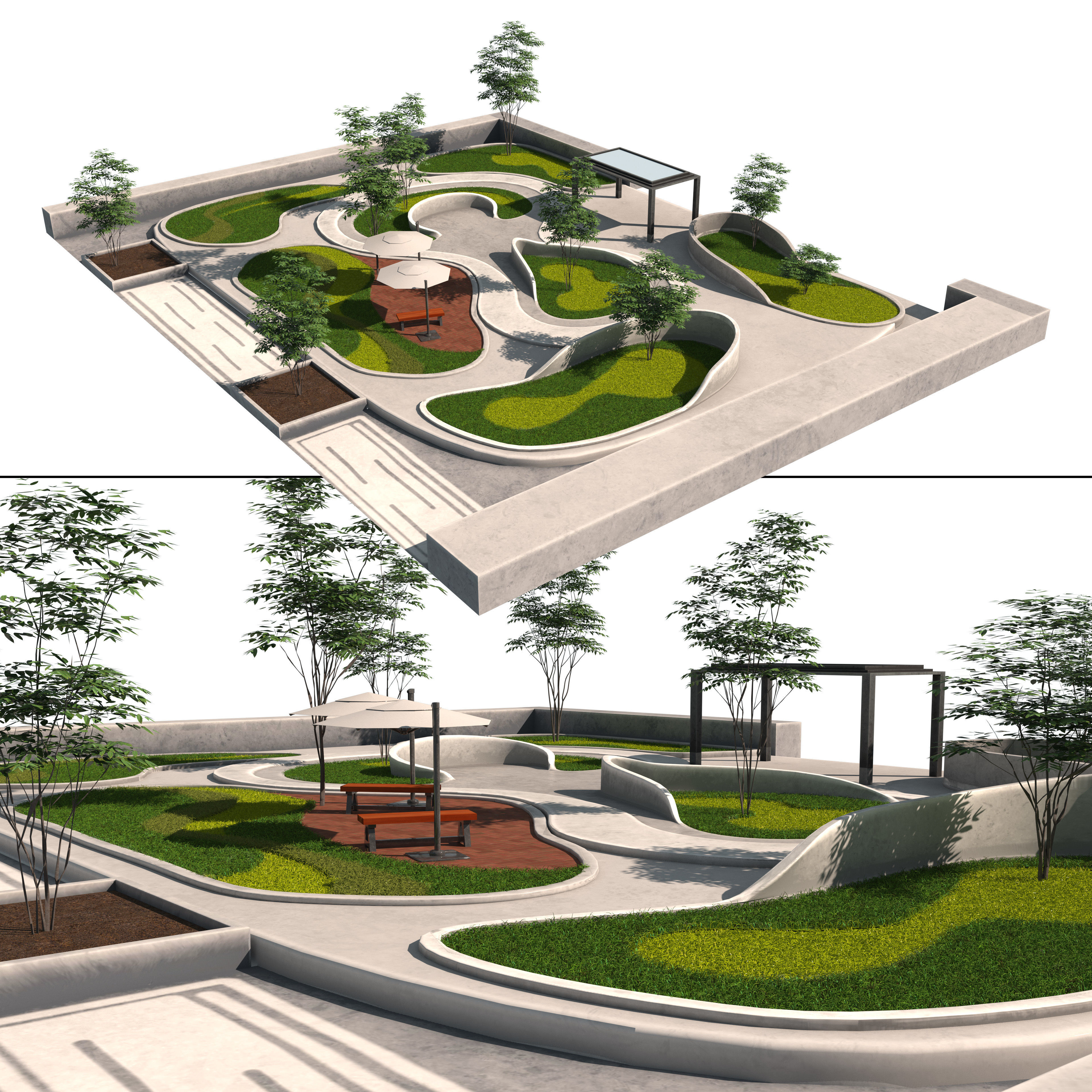 Island Beds Garden Park 3D Low-poly 3D model_3