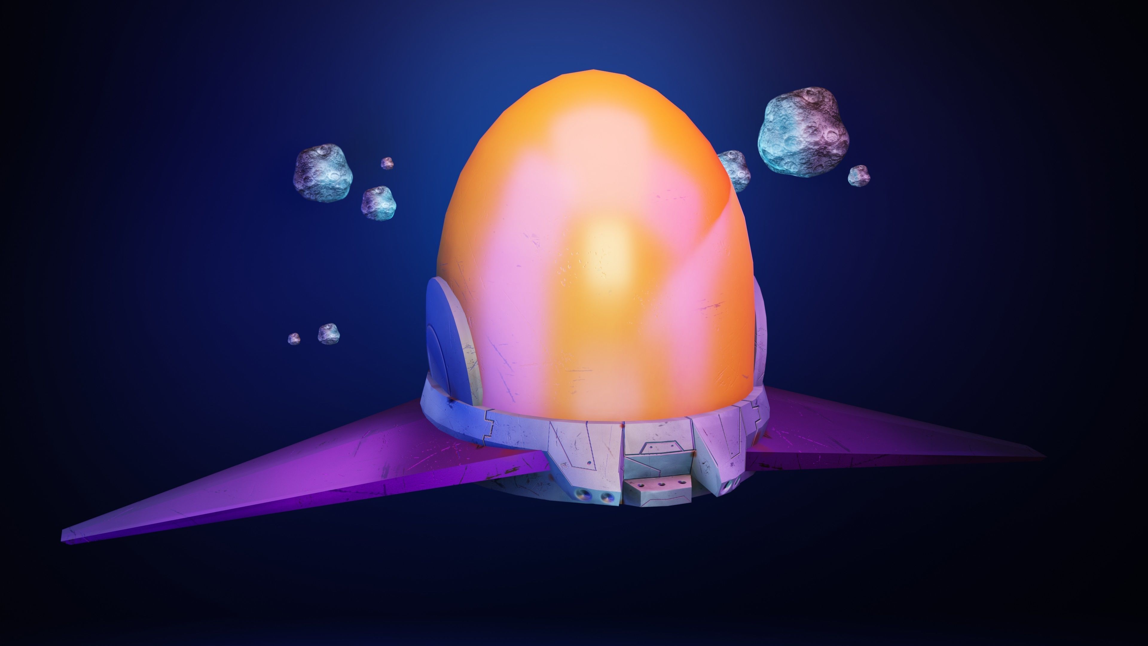 UFO Spaceship asset game ready - Rigging Texture and Animation Low-poly 3D model_3