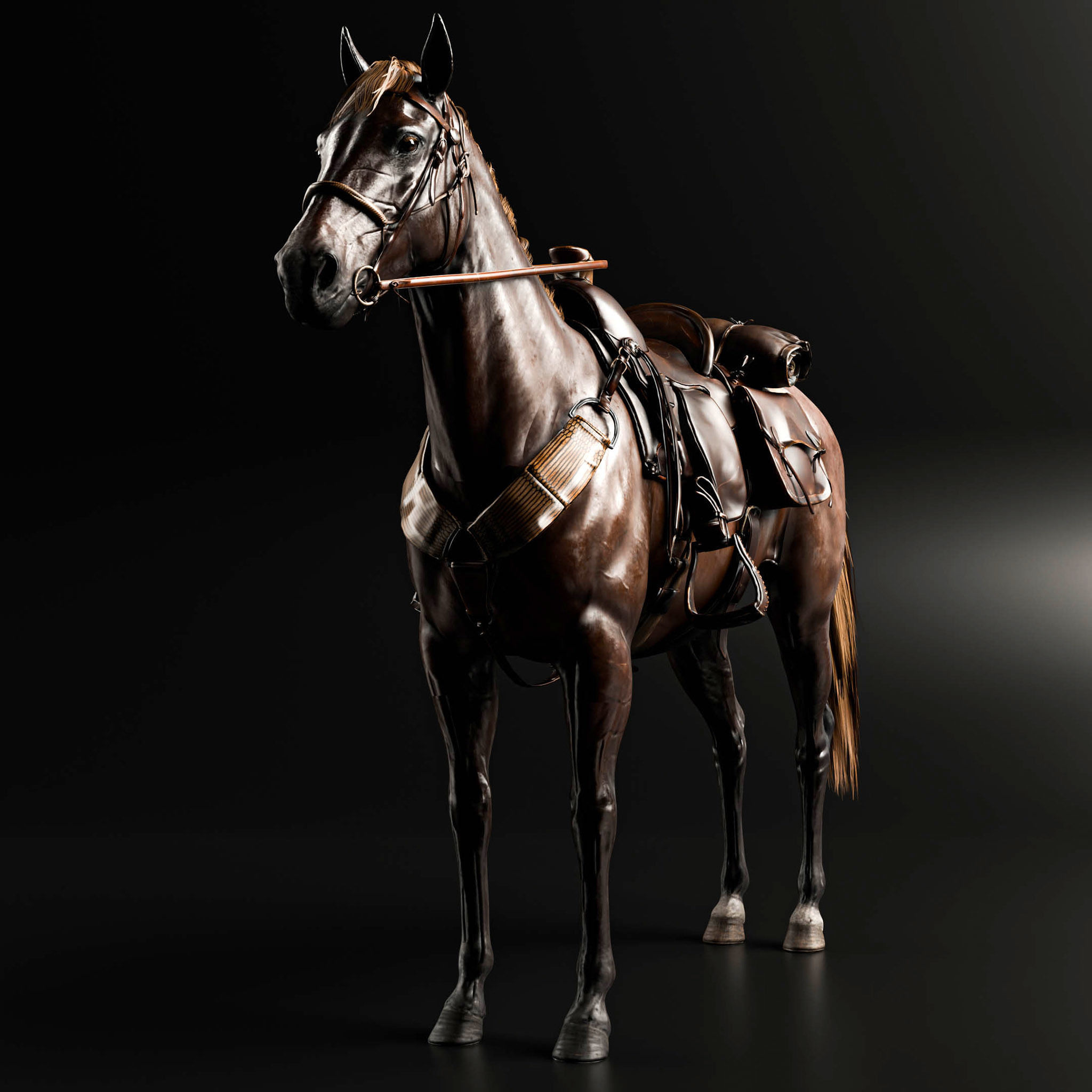Rigged Horse And Saddle 3D model_5