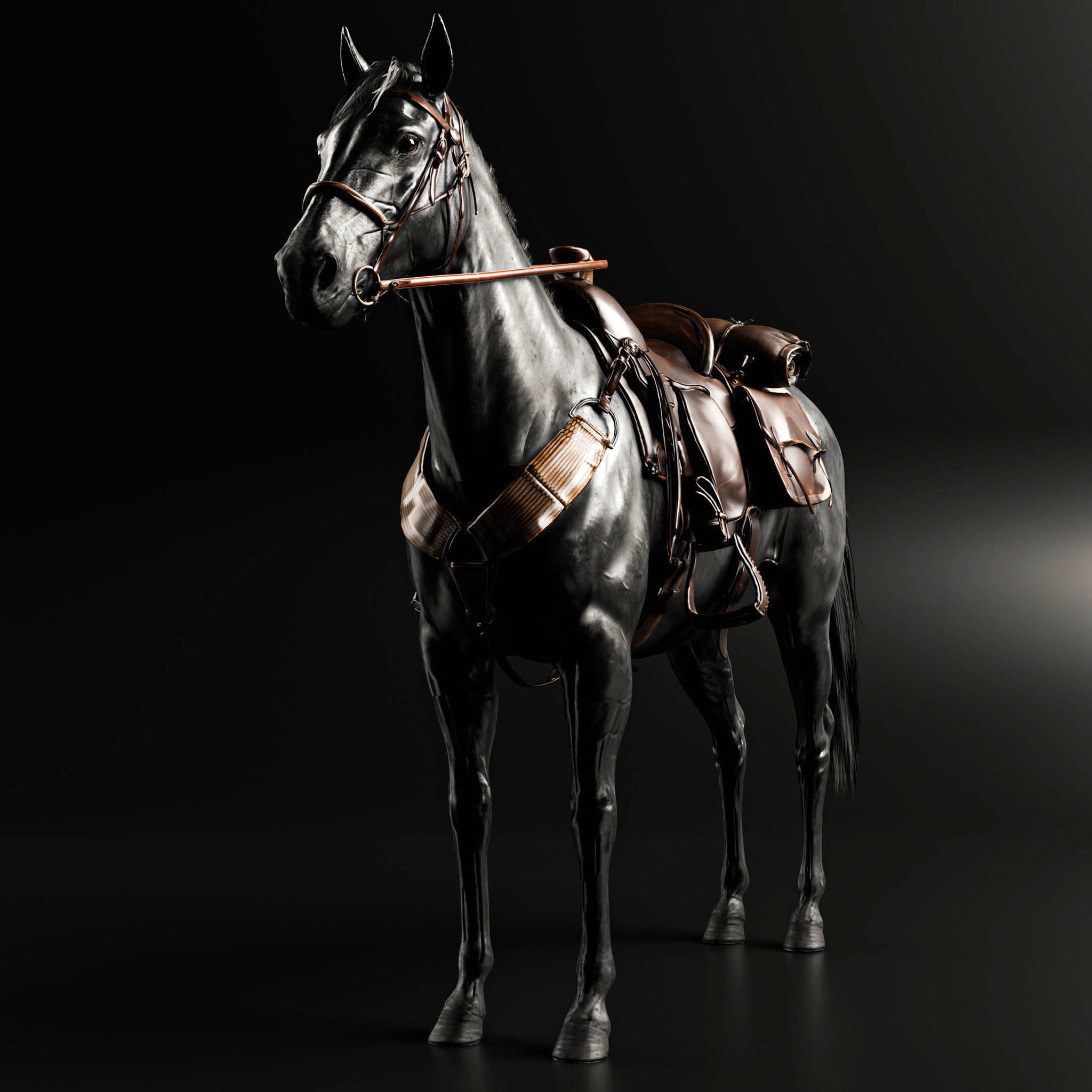 Rigged Horse And Saddle 3D model_3