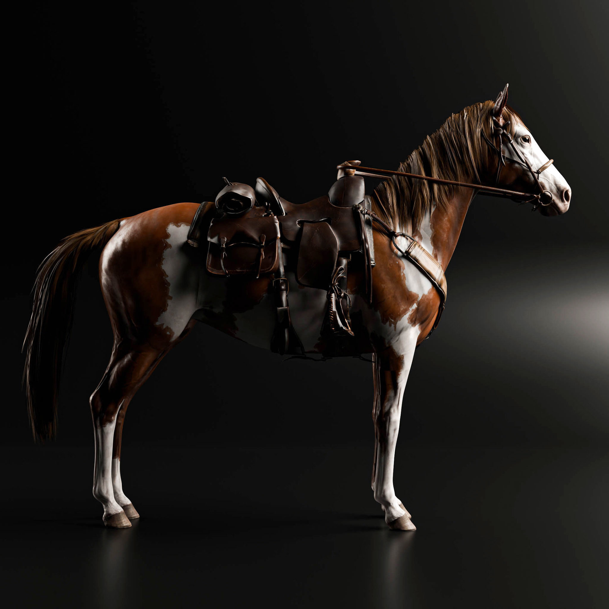 Rigged Horse And Saddle 3D model_1