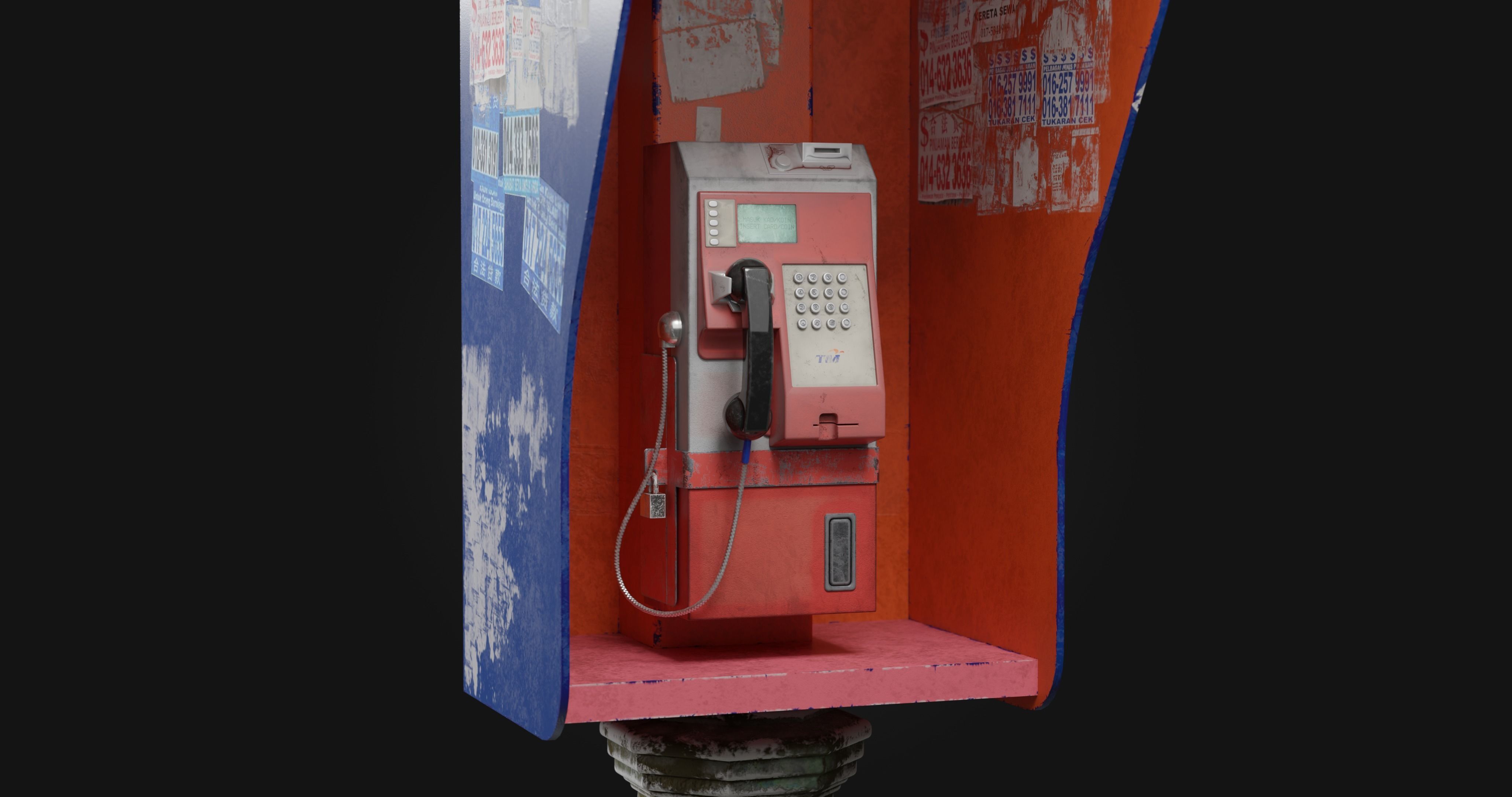 Vandalized payphone Low-poly 3D model_2