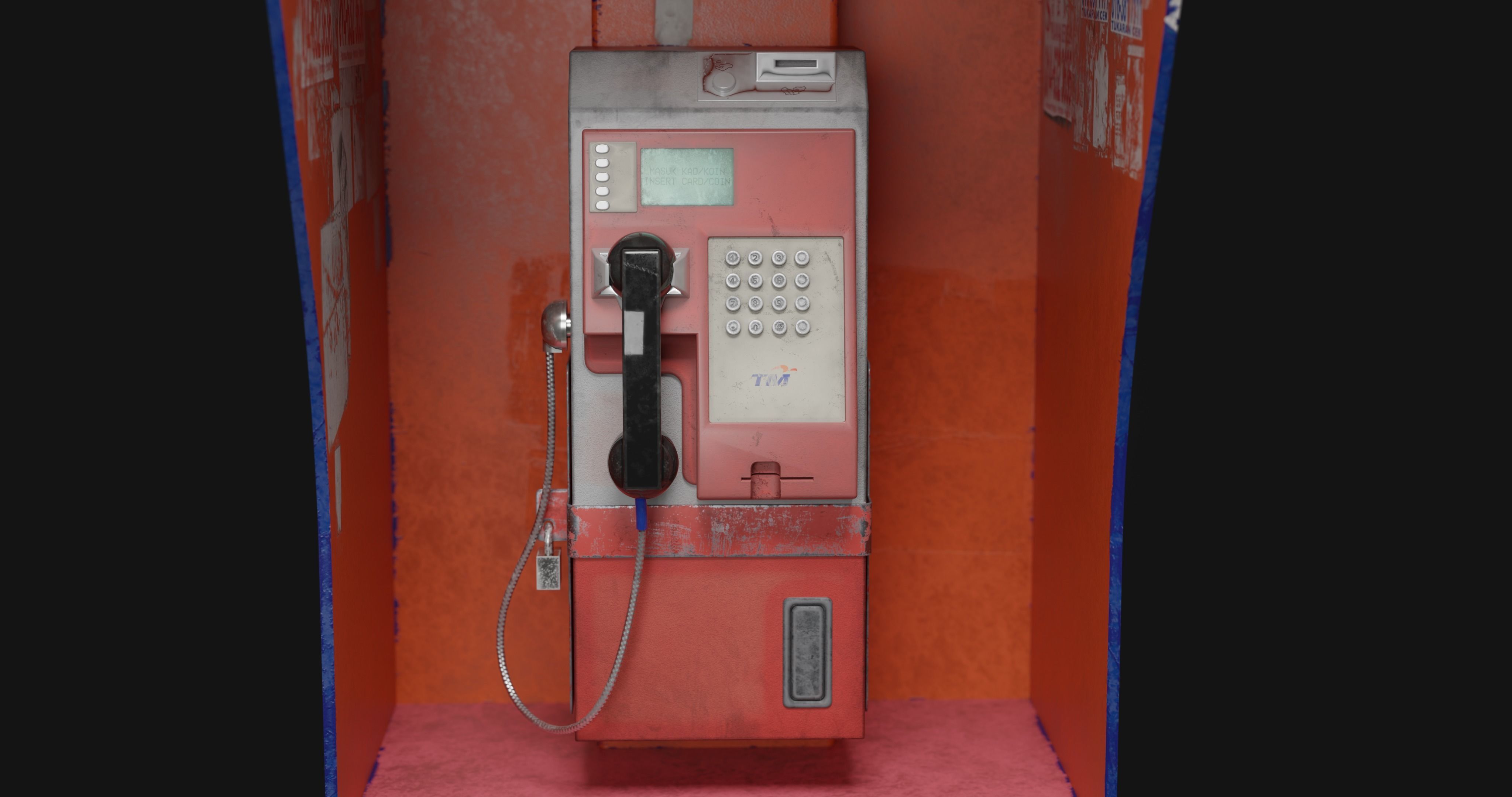 Vandalized payphone Low-poly 3D model_3
