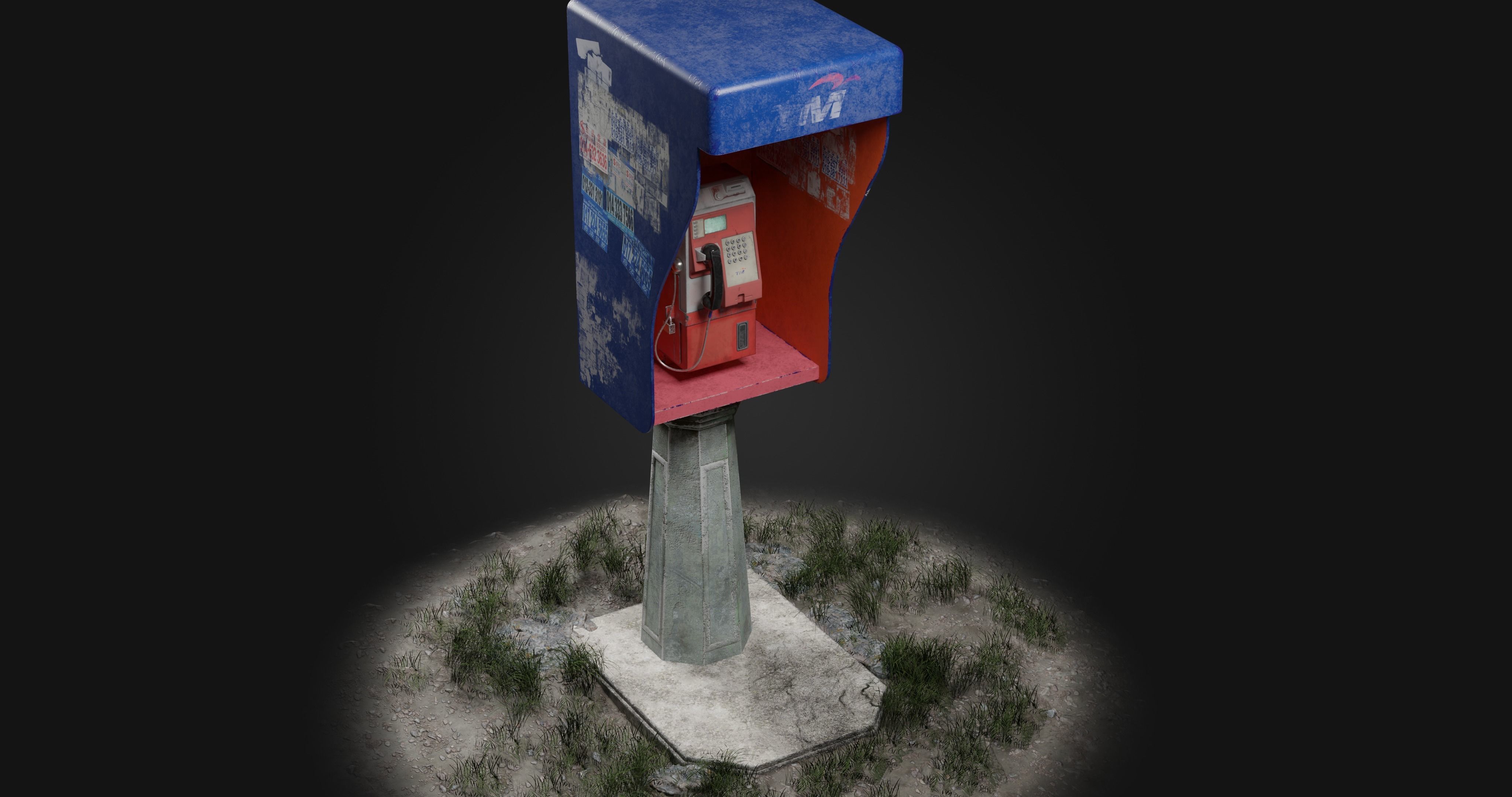 Vandalized payphone Low-poly 3D model_1