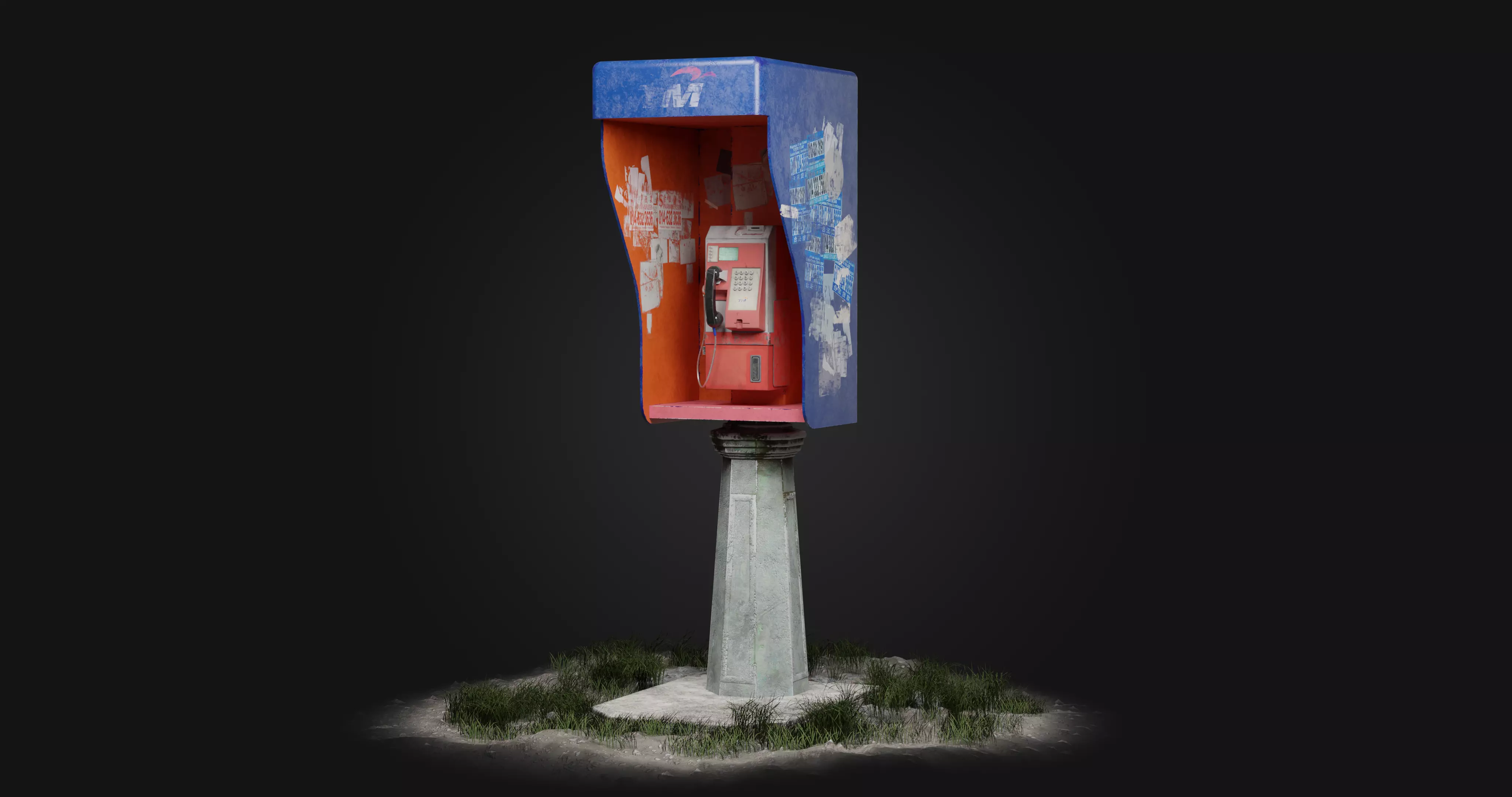 Vandalized payphone Low-poly 3D model_0