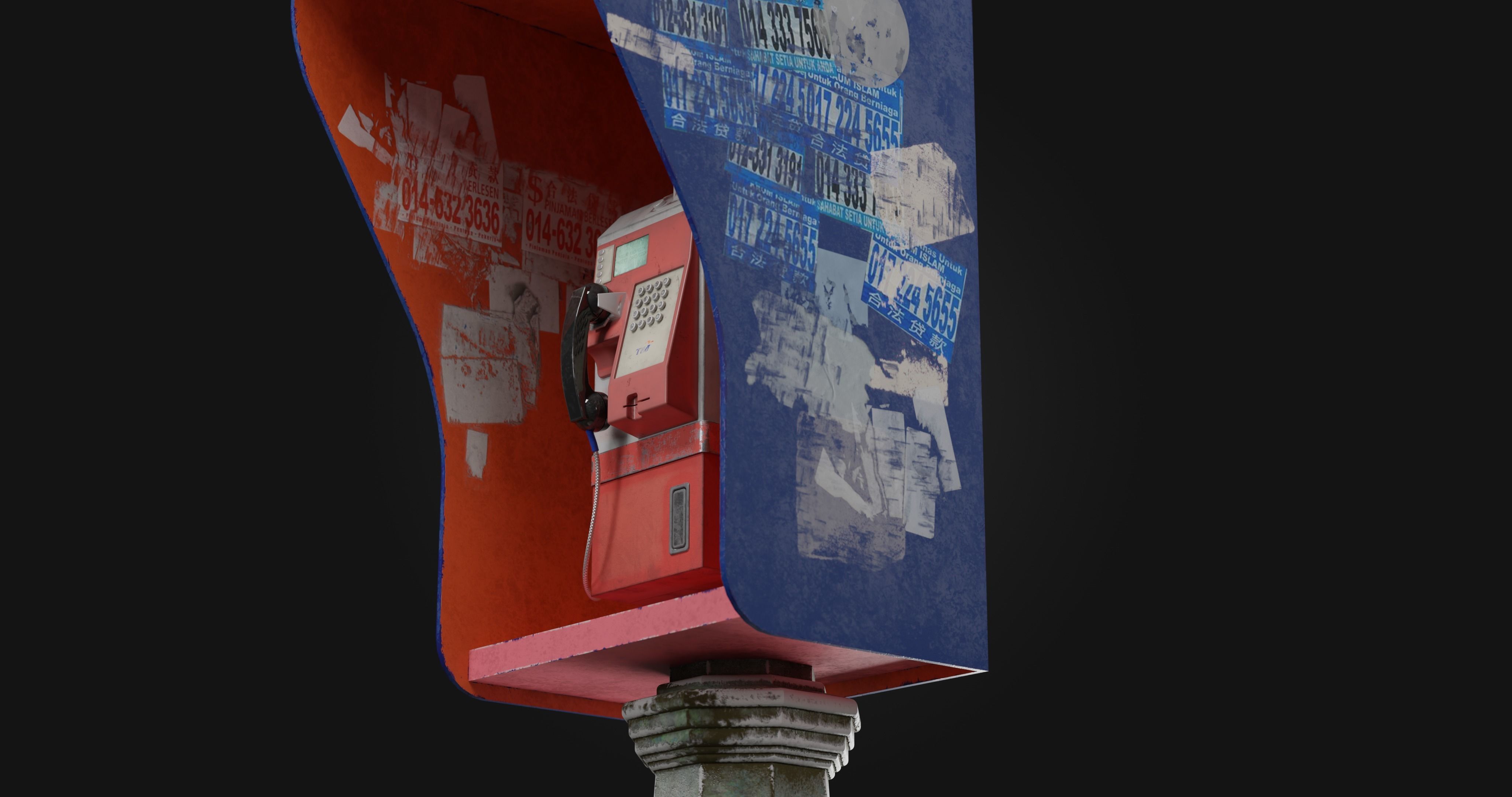 Vandalized payphone Low-poly 3D model_5