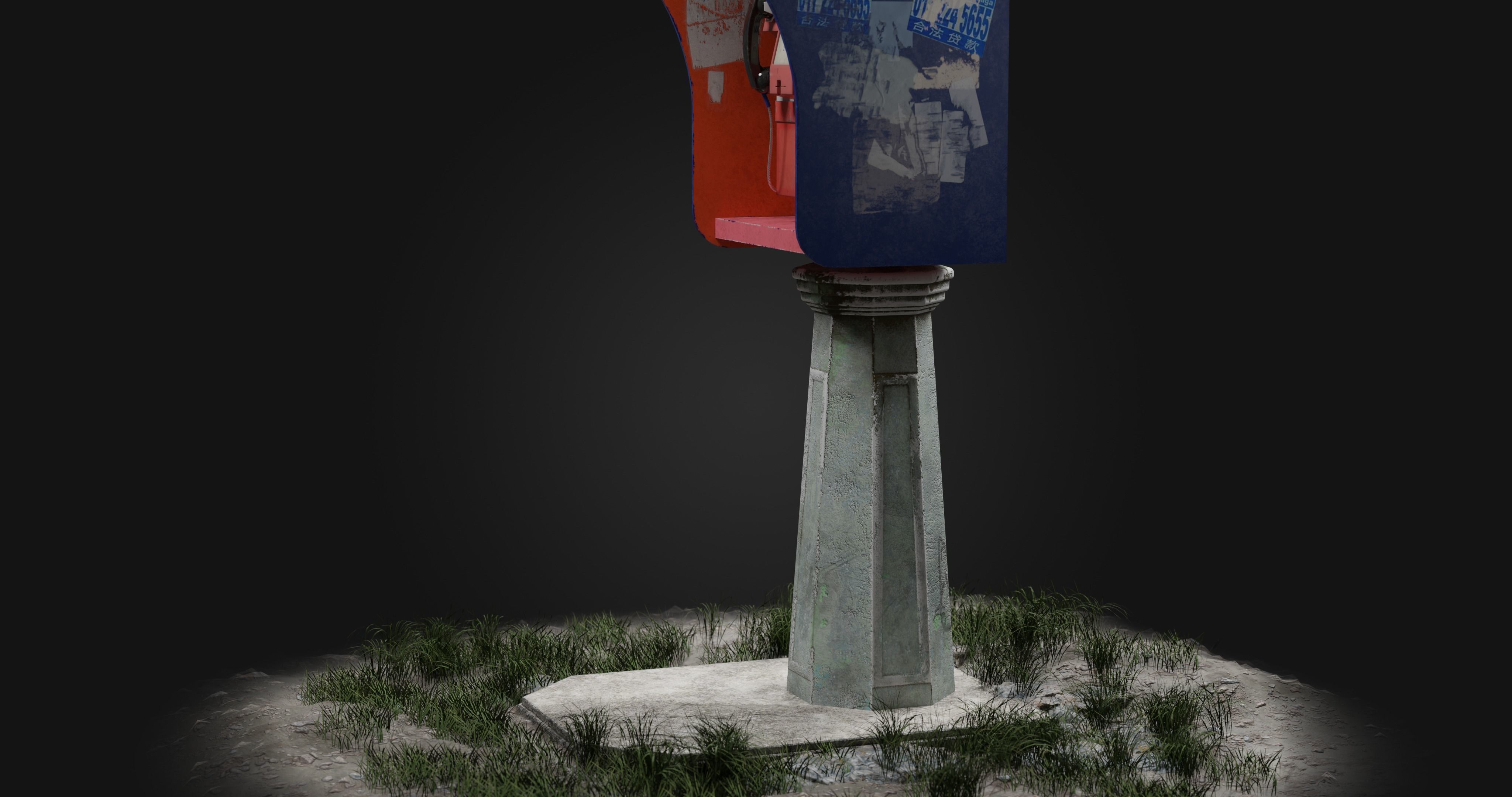 Vandalized payphone Low-poly 3D model_4