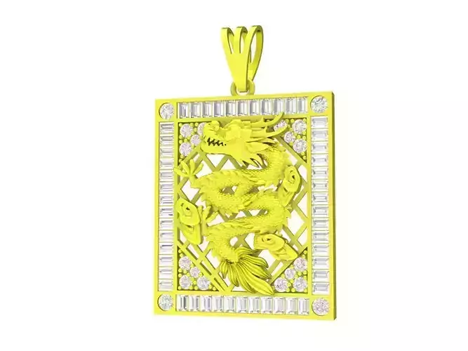 A7222 Diamond Baguette Chinese Dragon Men Pendant