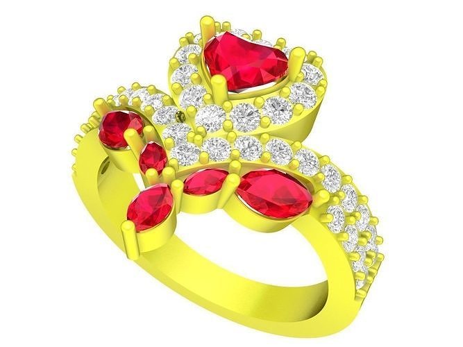 7654 heart diamond fashion ring and diamond earrings 3D print model