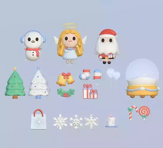 Snowy Blue Christmas in Cartoon Style Free 3D model