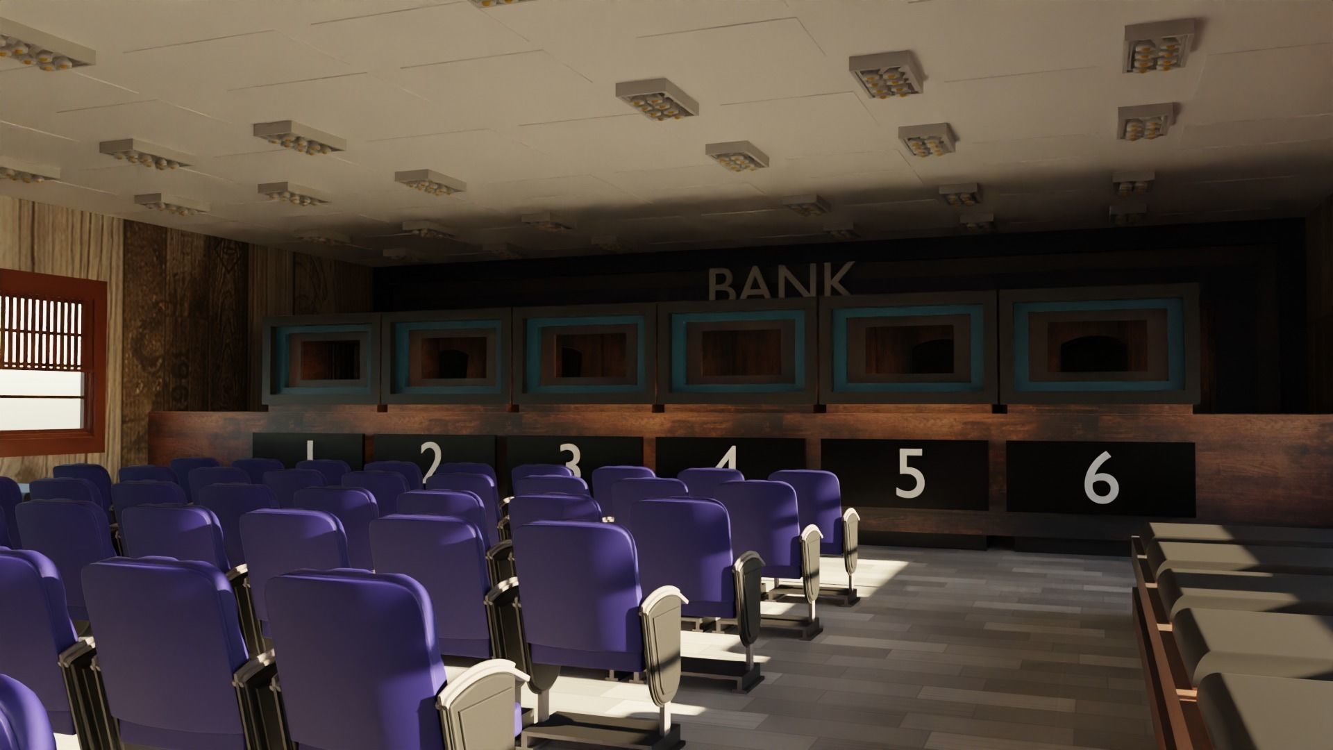 Bank Interior Low-poly 3D model_4