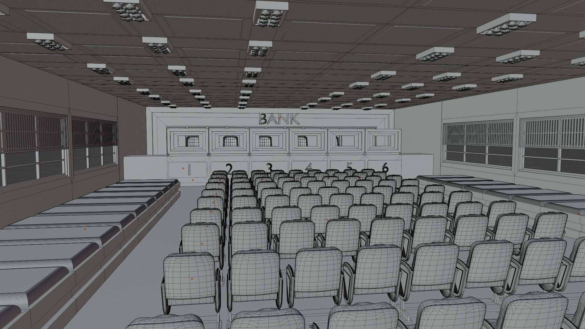 Bank Interior Low-poly 3D model_7