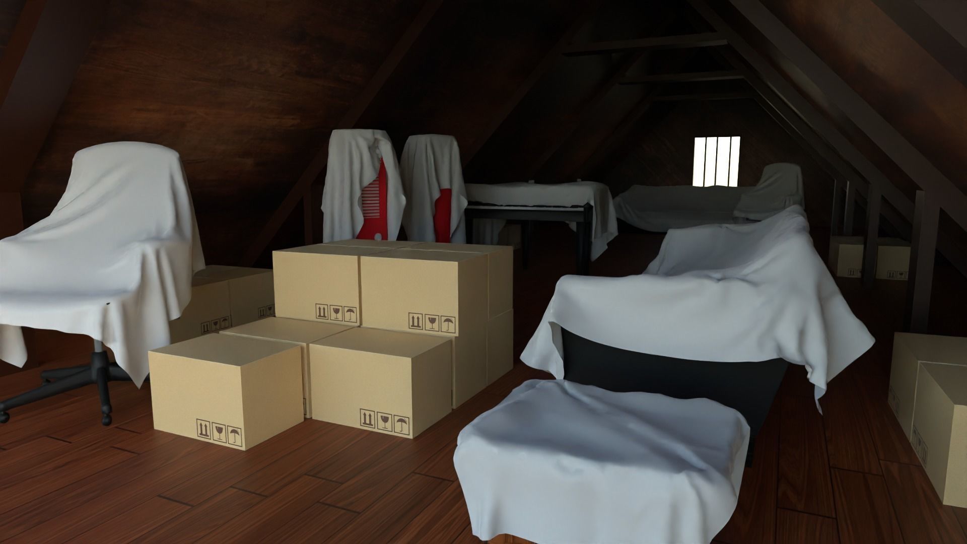 Attic Interior Low-poly 3D model_4