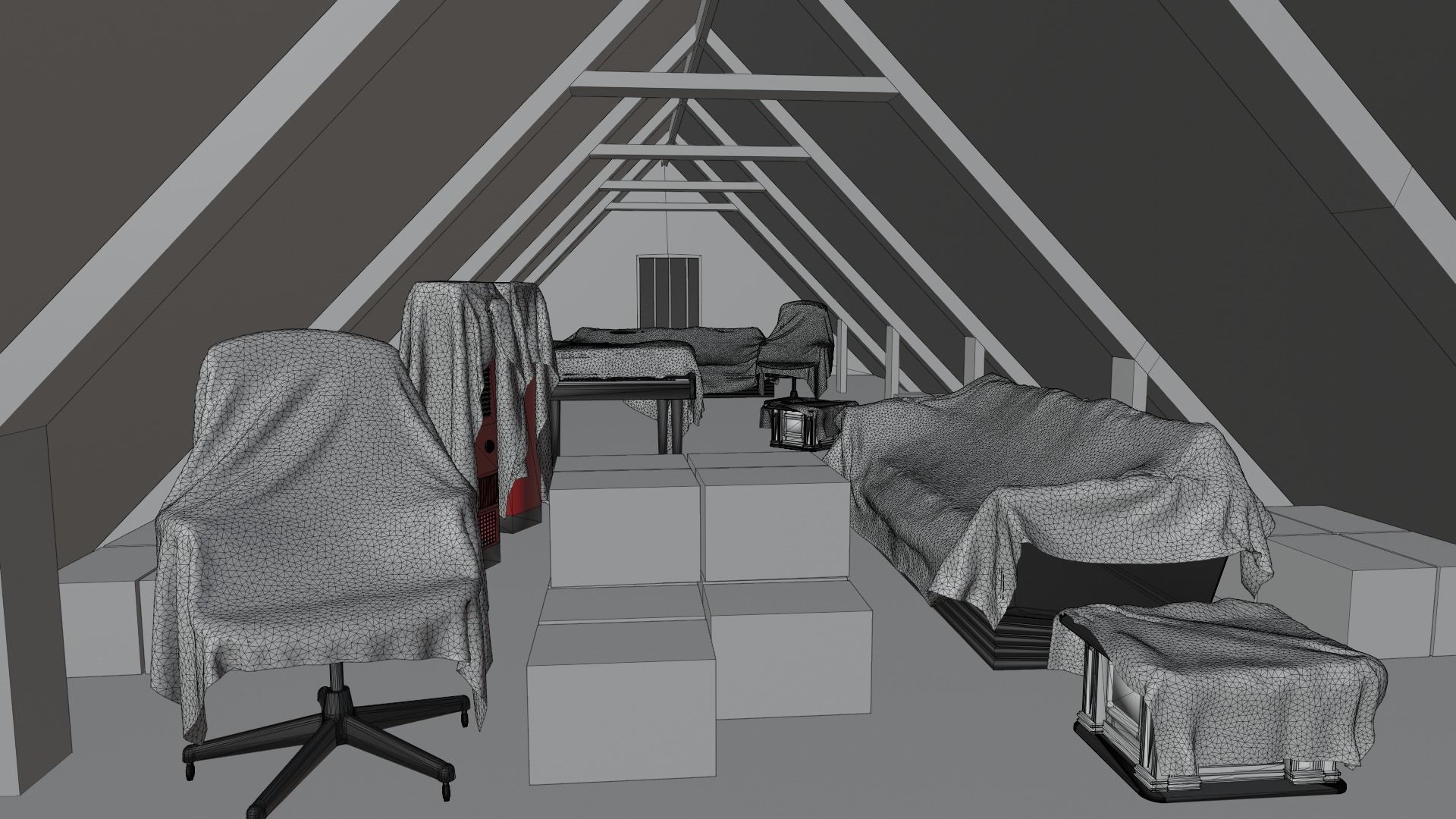 Attic Interior Low-poly 3D model_7