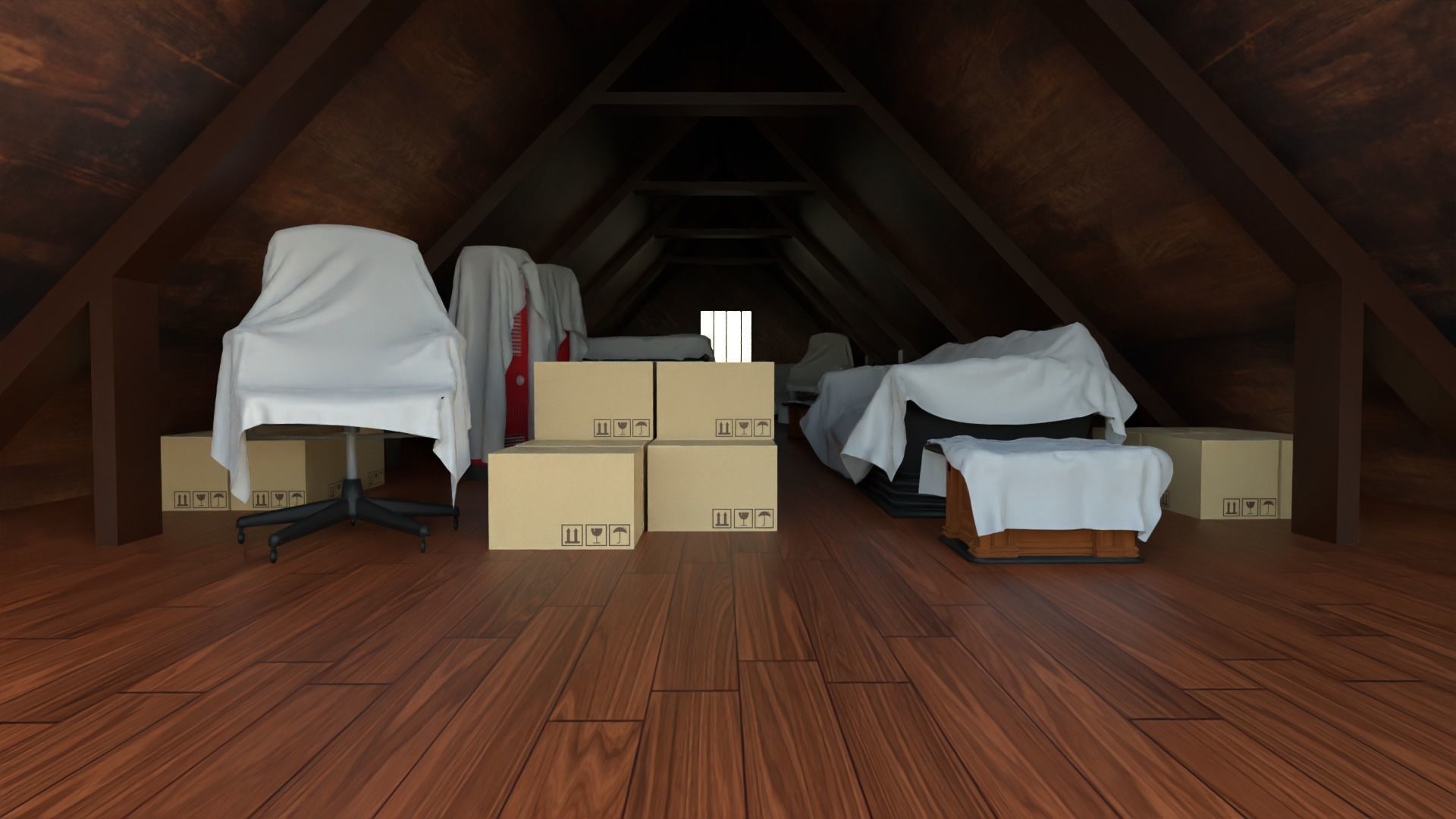 Attic Interior Low-poly 3D model_3