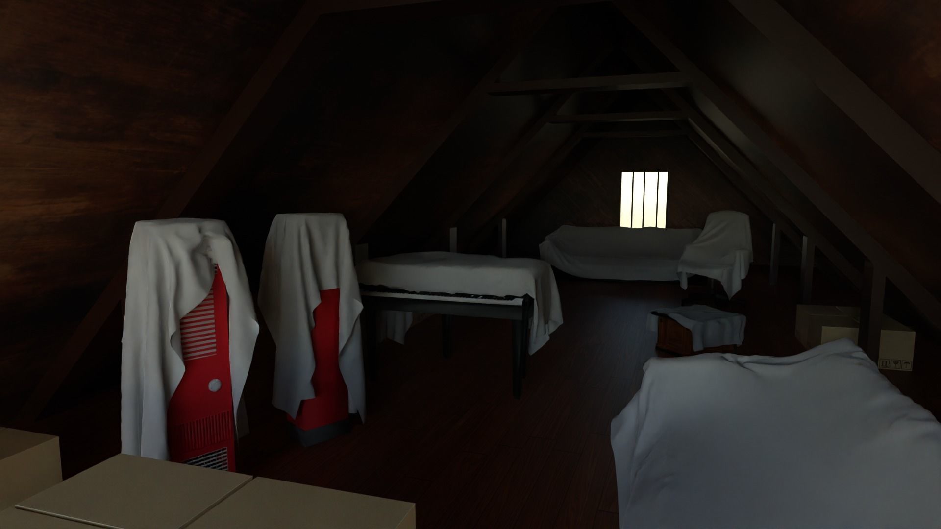 Attic Interior Low-poly 3D model_1