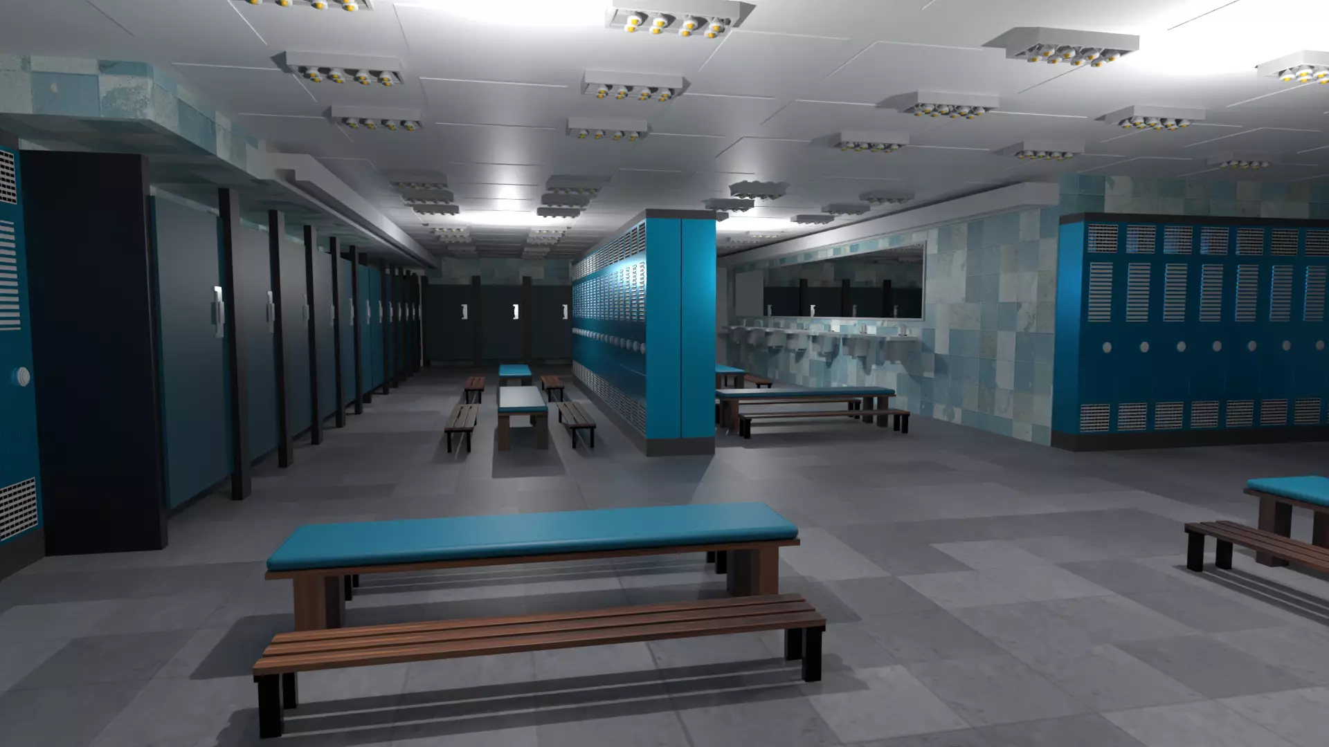 Modern Gym Locker Room Low-poly 3D model_0
