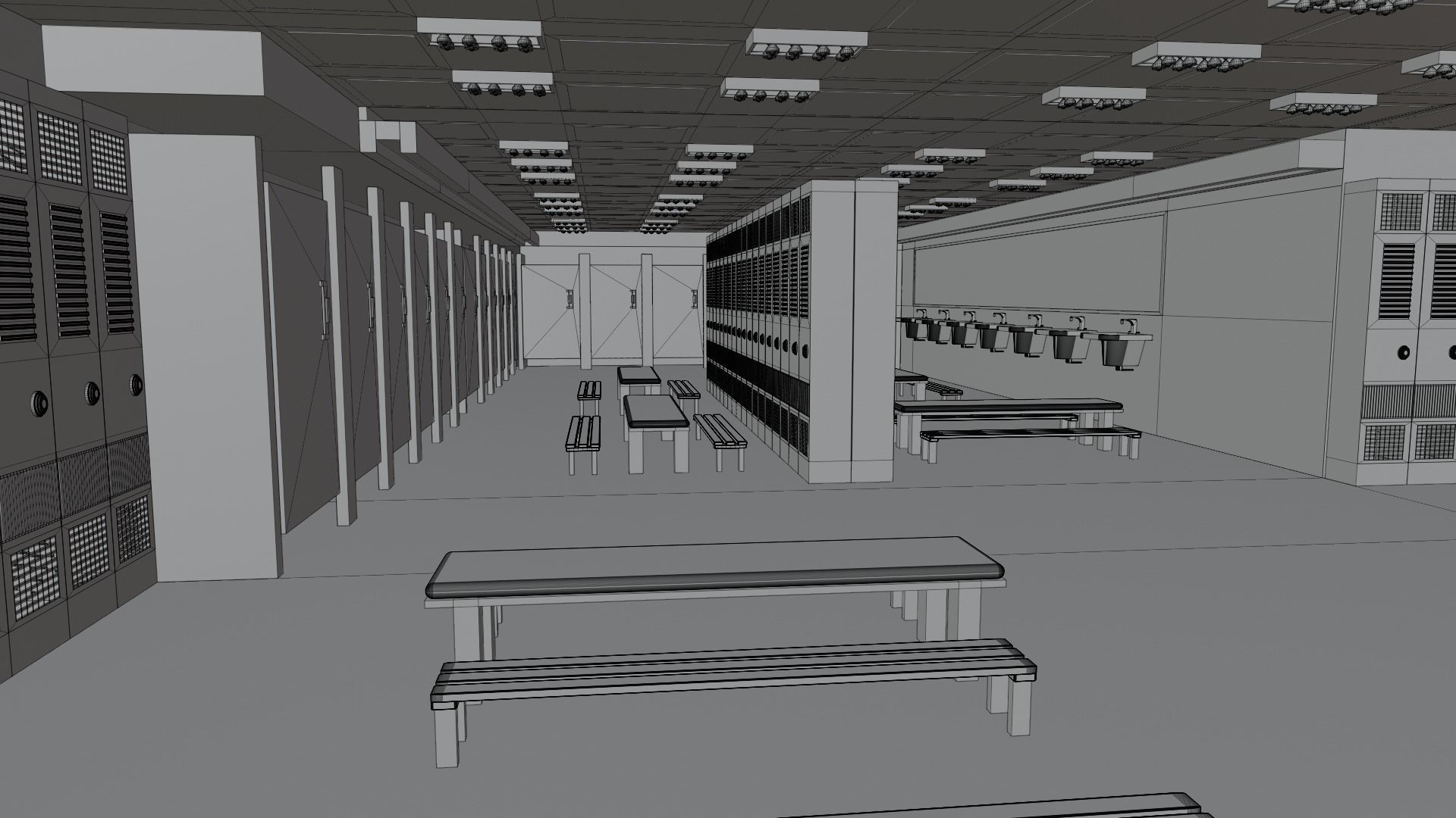 Modern Gym Locker Room Low-poly 3D model_5