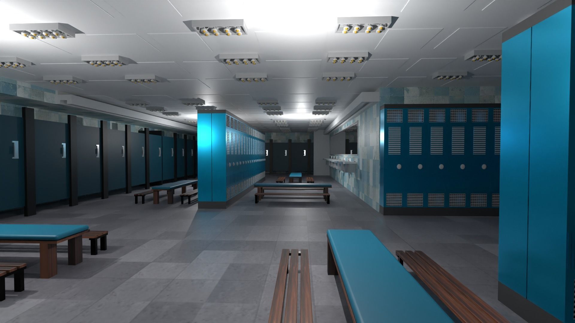 Modern Gym Locker Room Low-poly 3D model_1
