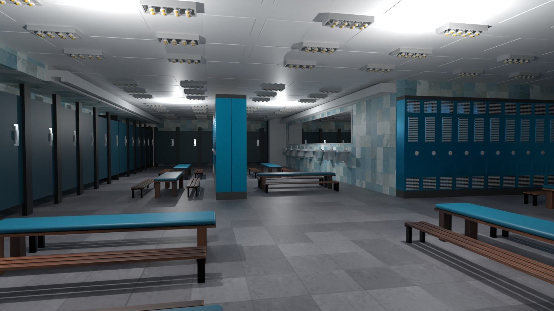 Modern Gym Locker Room Low-poly 3D model_4