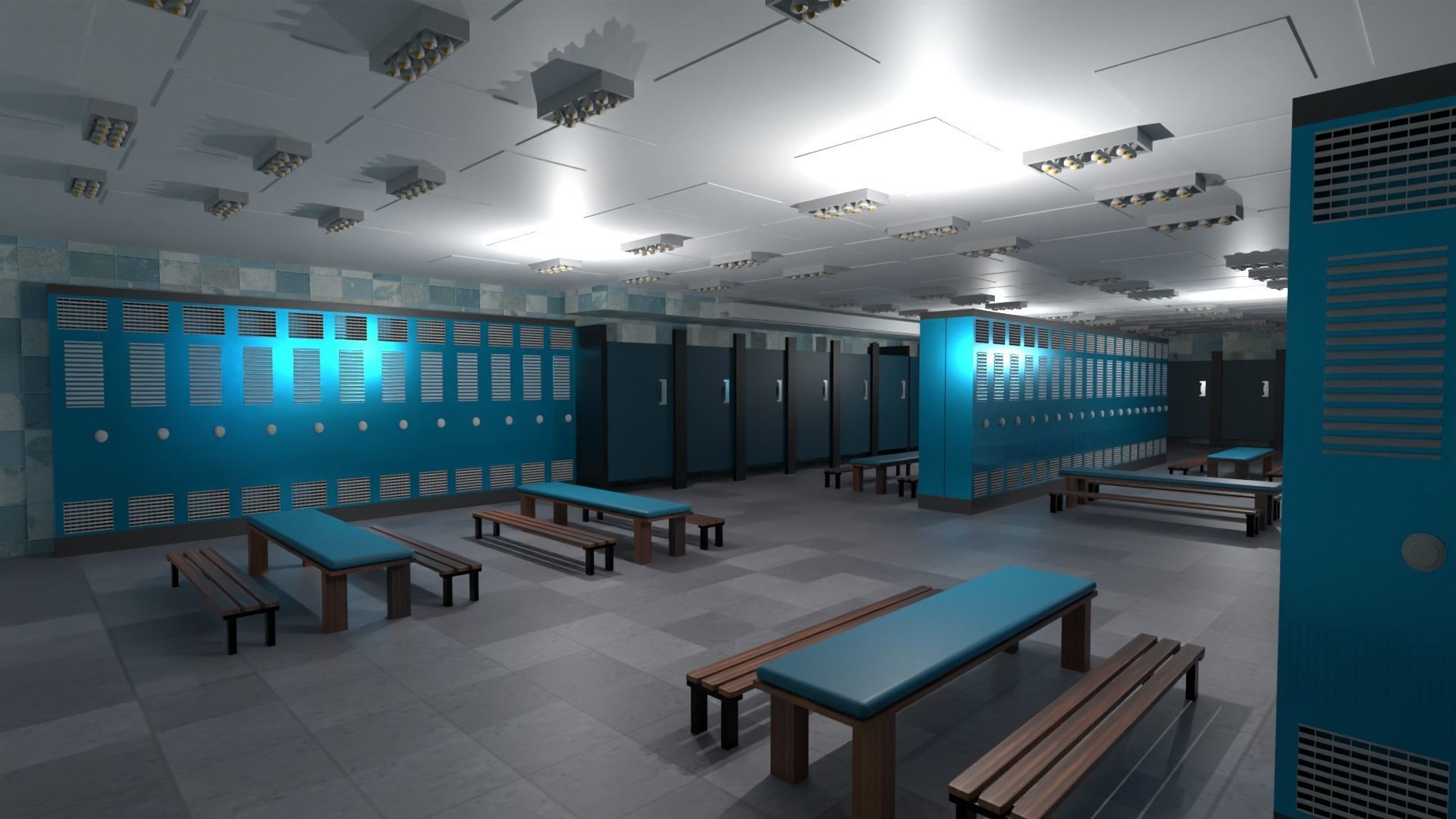 Modern Gym Locker Room Low-poly 3D model_3