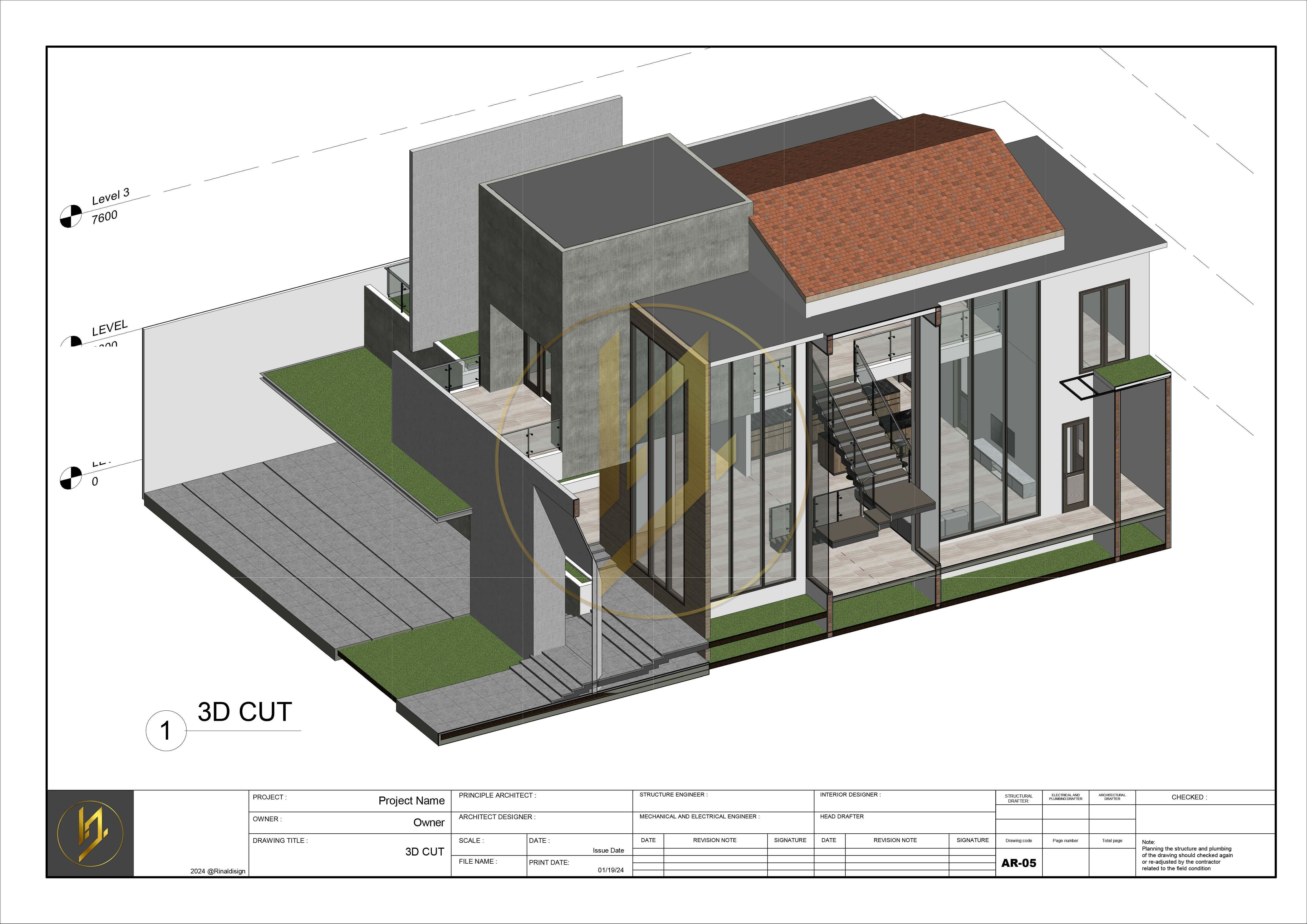 Revit Exterior Modern House Design Project file 01 3D model_6