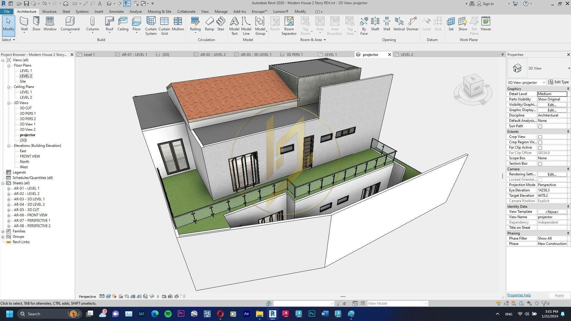 Revit Exterior Modern House Design Project file 01 3D model_19