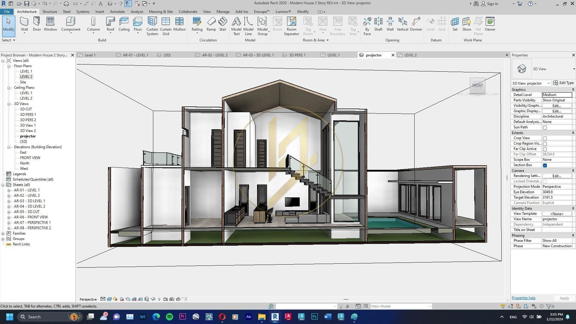 Revit Exterior Modern House Design Project file 01 3D model_25