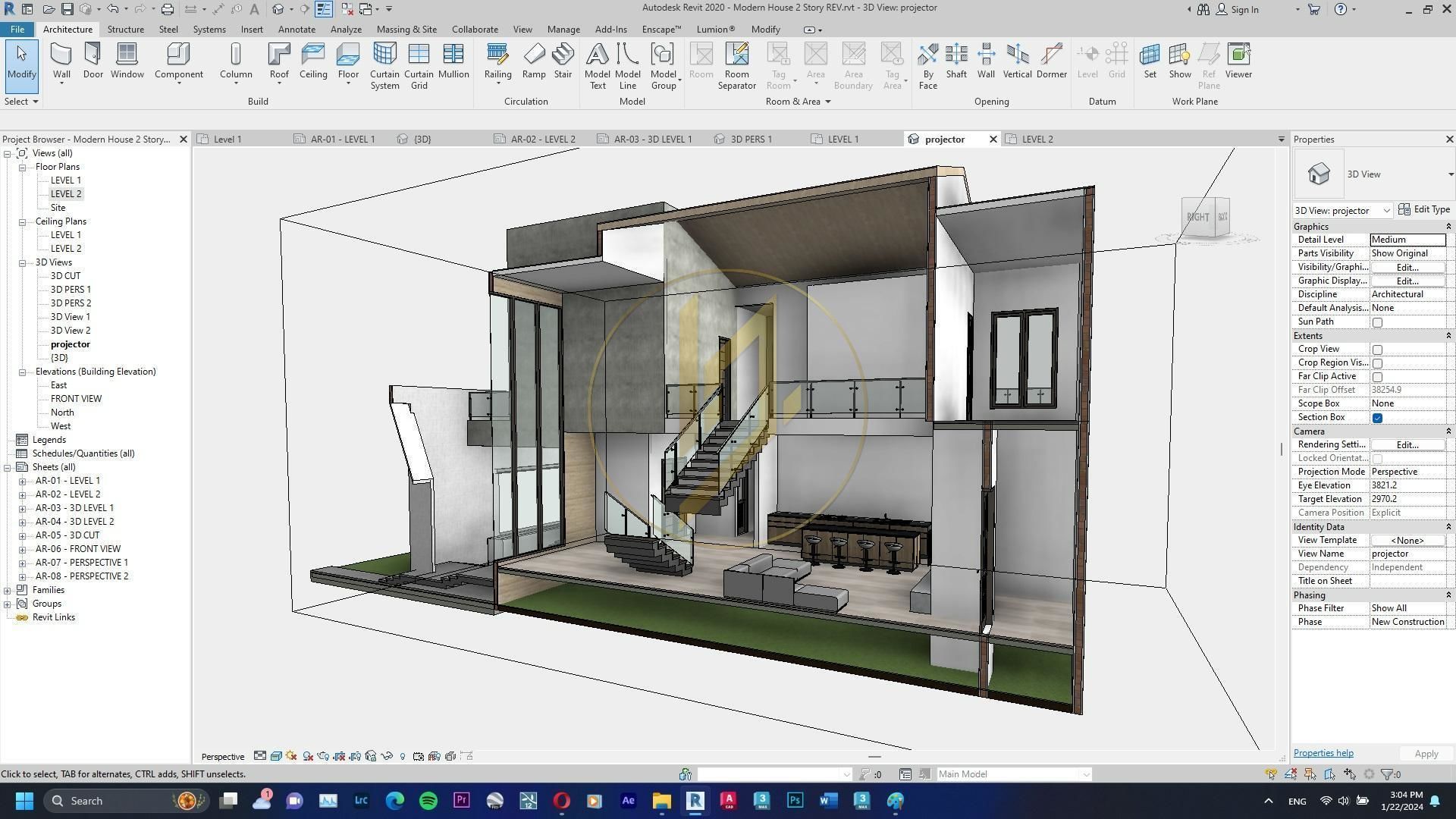 Revit Exterior Modern House Design Project file 01 3D model_24