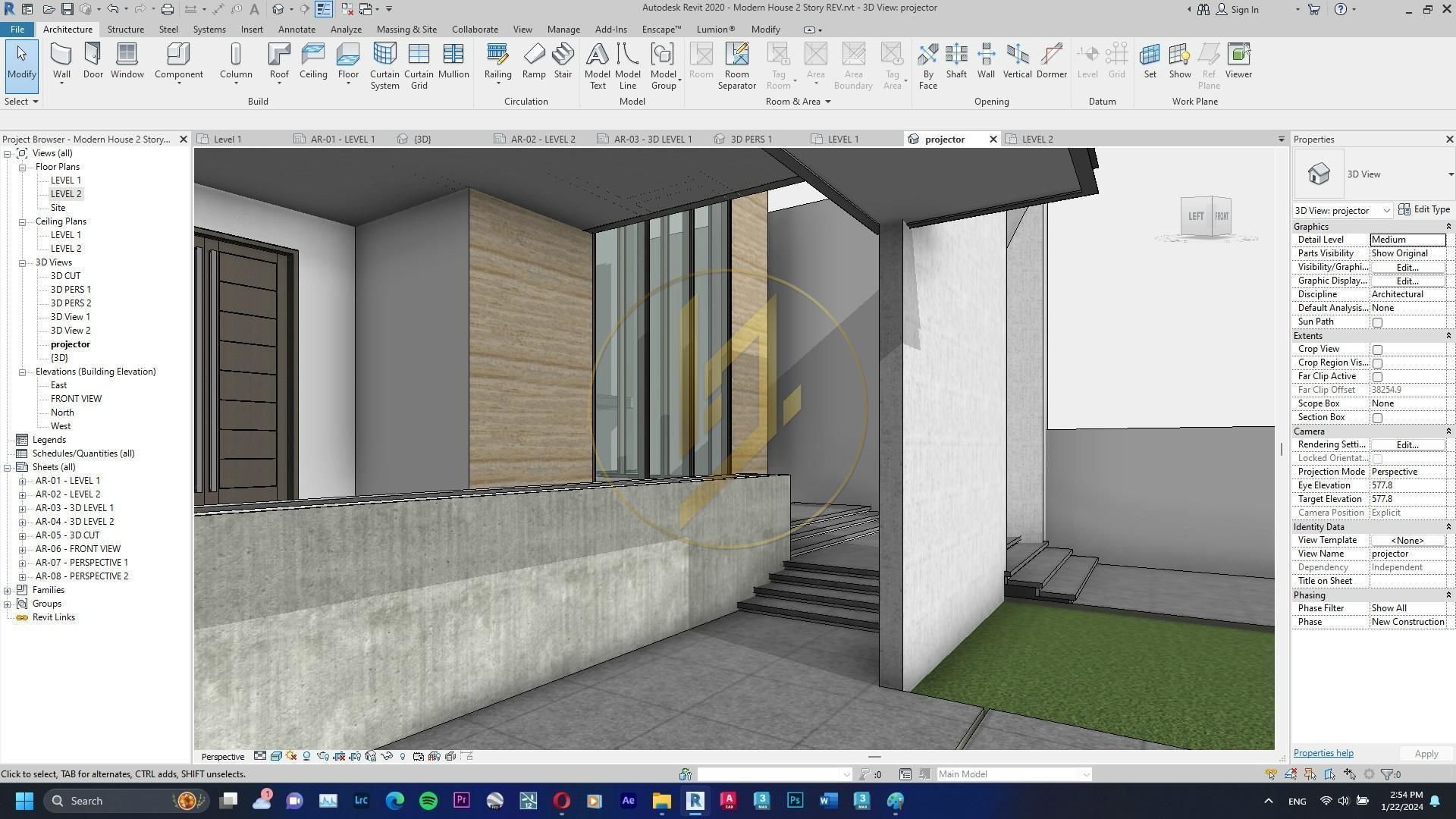 Revit Exterior Modern House Design Project file 01 3D model_14