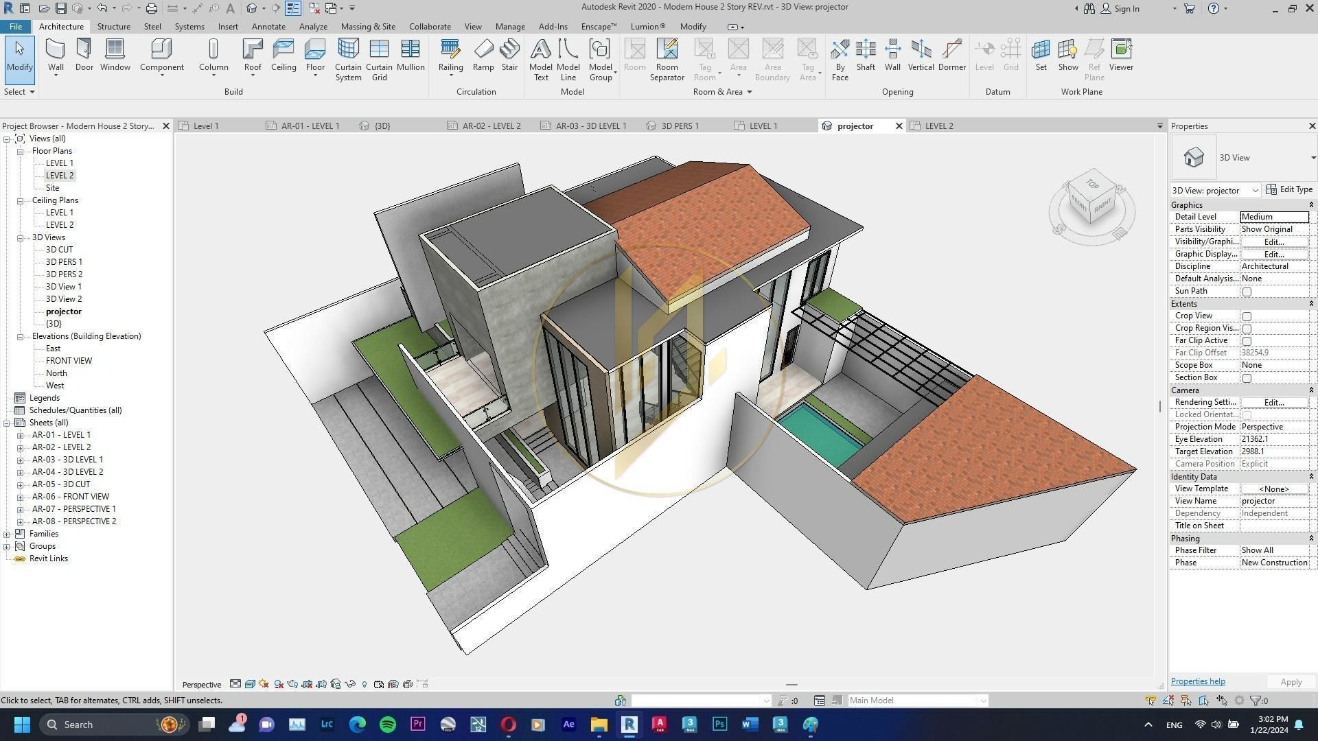 Revit Exterior Modern House Design Project file 01 3D model_21