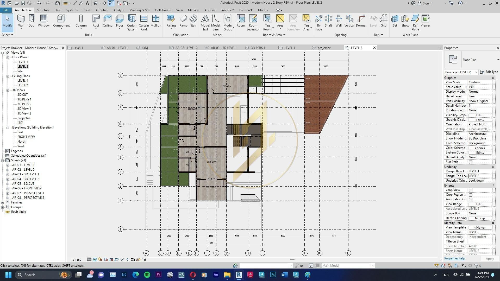 Revit Exterior Modern House Design Project file 01 3D model_30