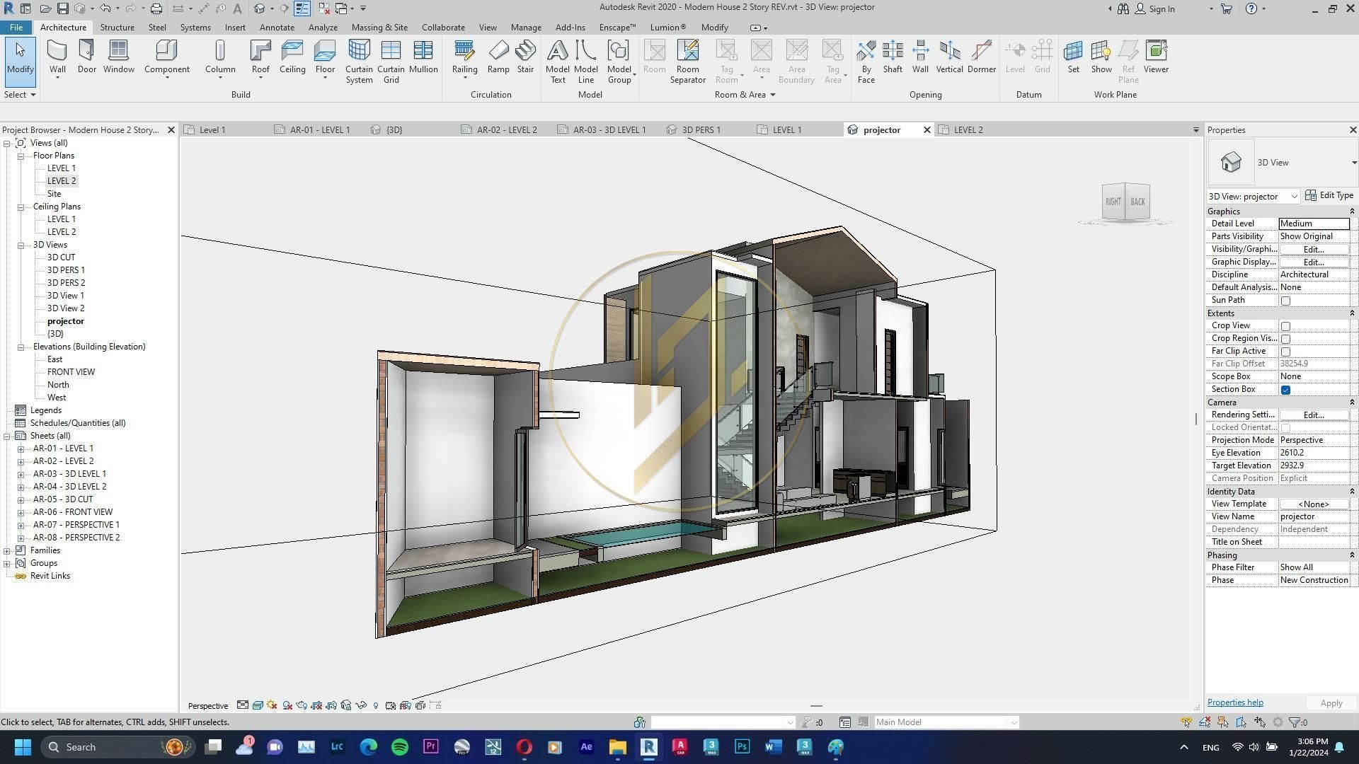 Revit Exterior Modern House Design Project file 01 3D model_26